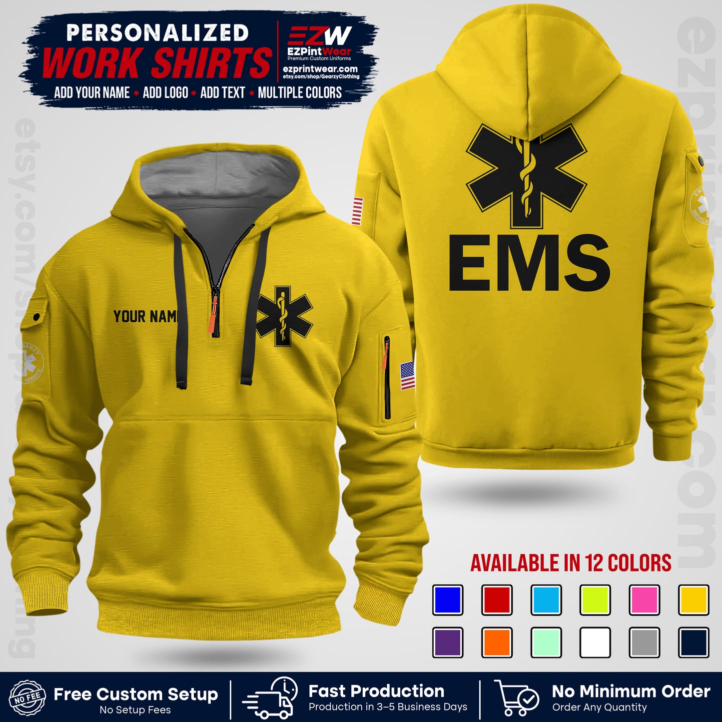 Custom EMS Shirt with Name, Logo & Text | EMS Team Uniform | First Responder Workwear EMSU02