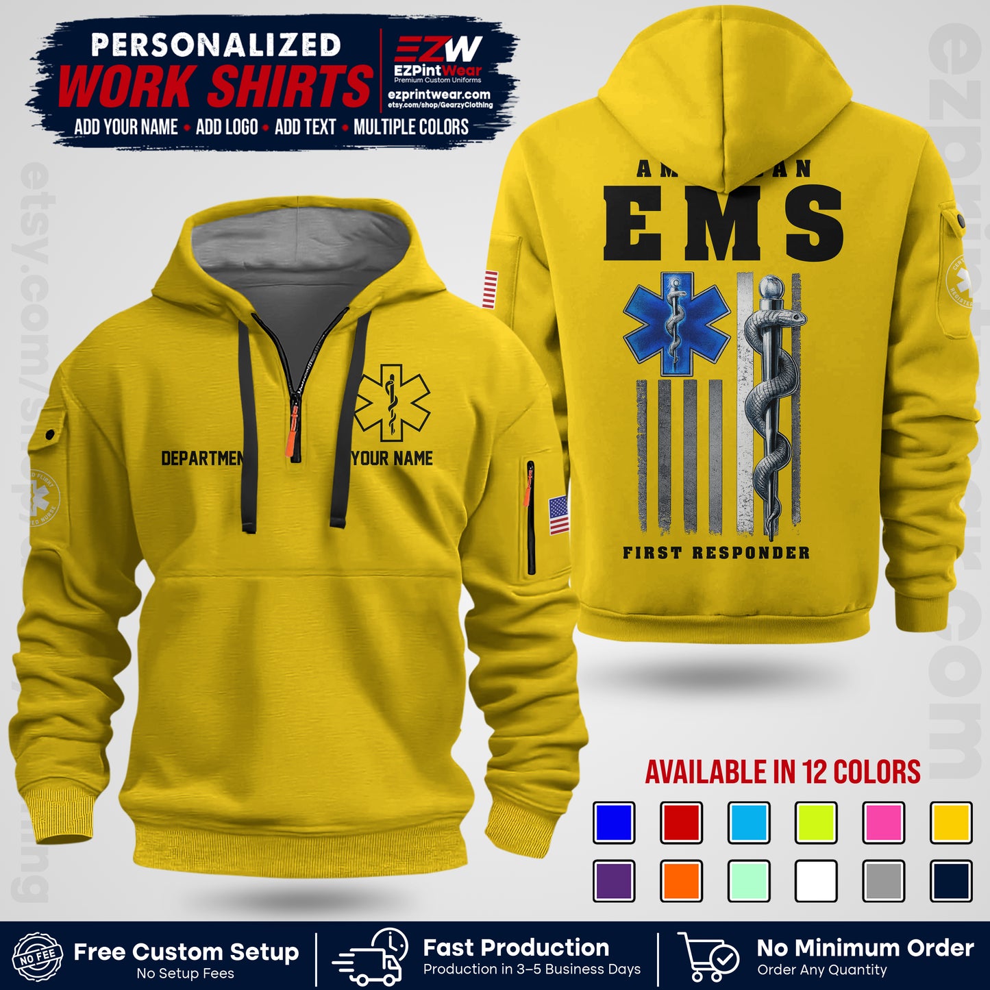 Custom EMS Shirt with Name, Logo & Text | EMS Team Uniform | First Responder Workwear EMSU03