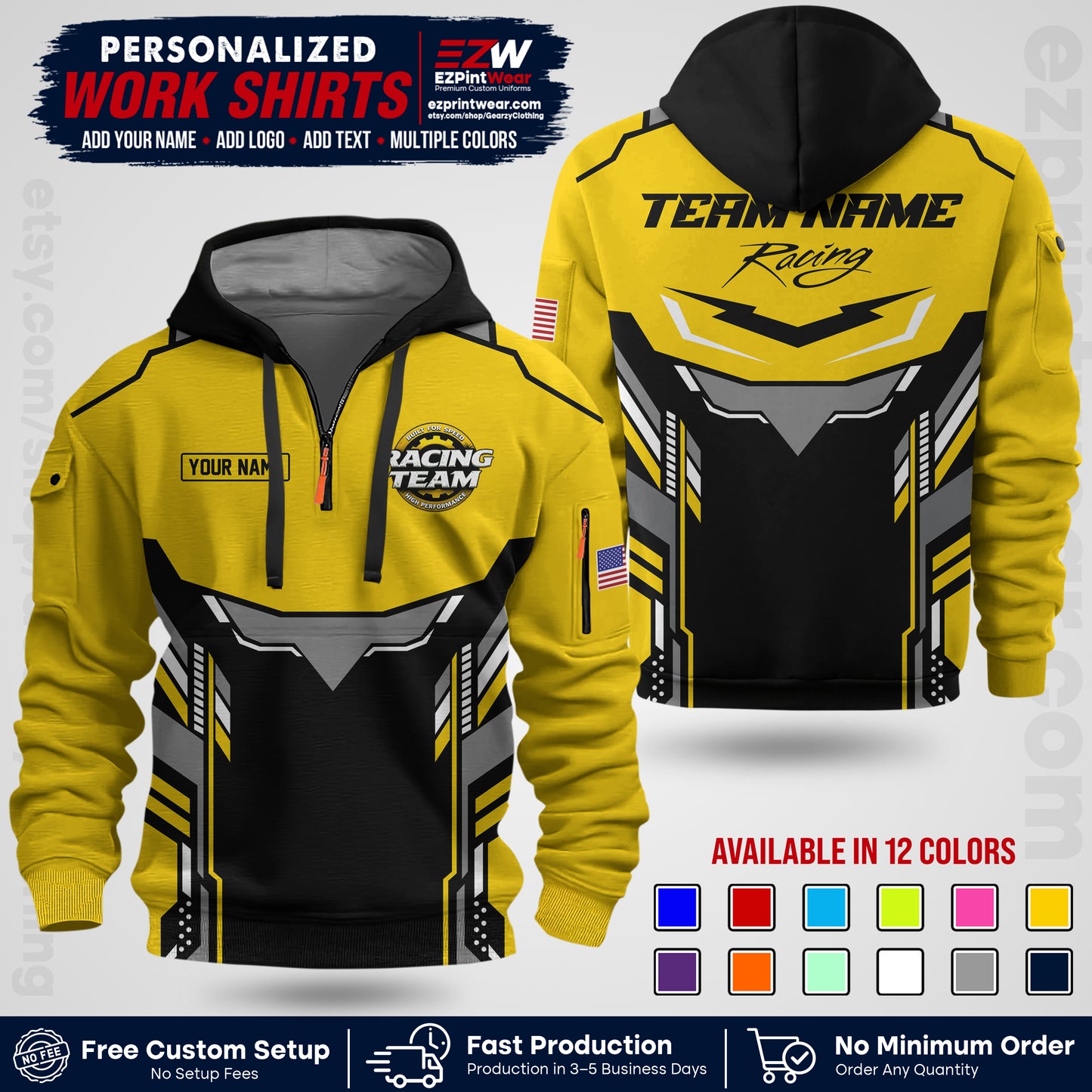 Custom Racing Shirt with Name, Logo & Text | Race Team Uniform | Crew Apparel RC11