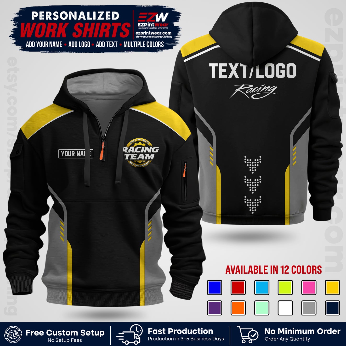 Custom Racing Shirt with Name, Logo & Text | Race Team Uniform | Crew Apparel RC09