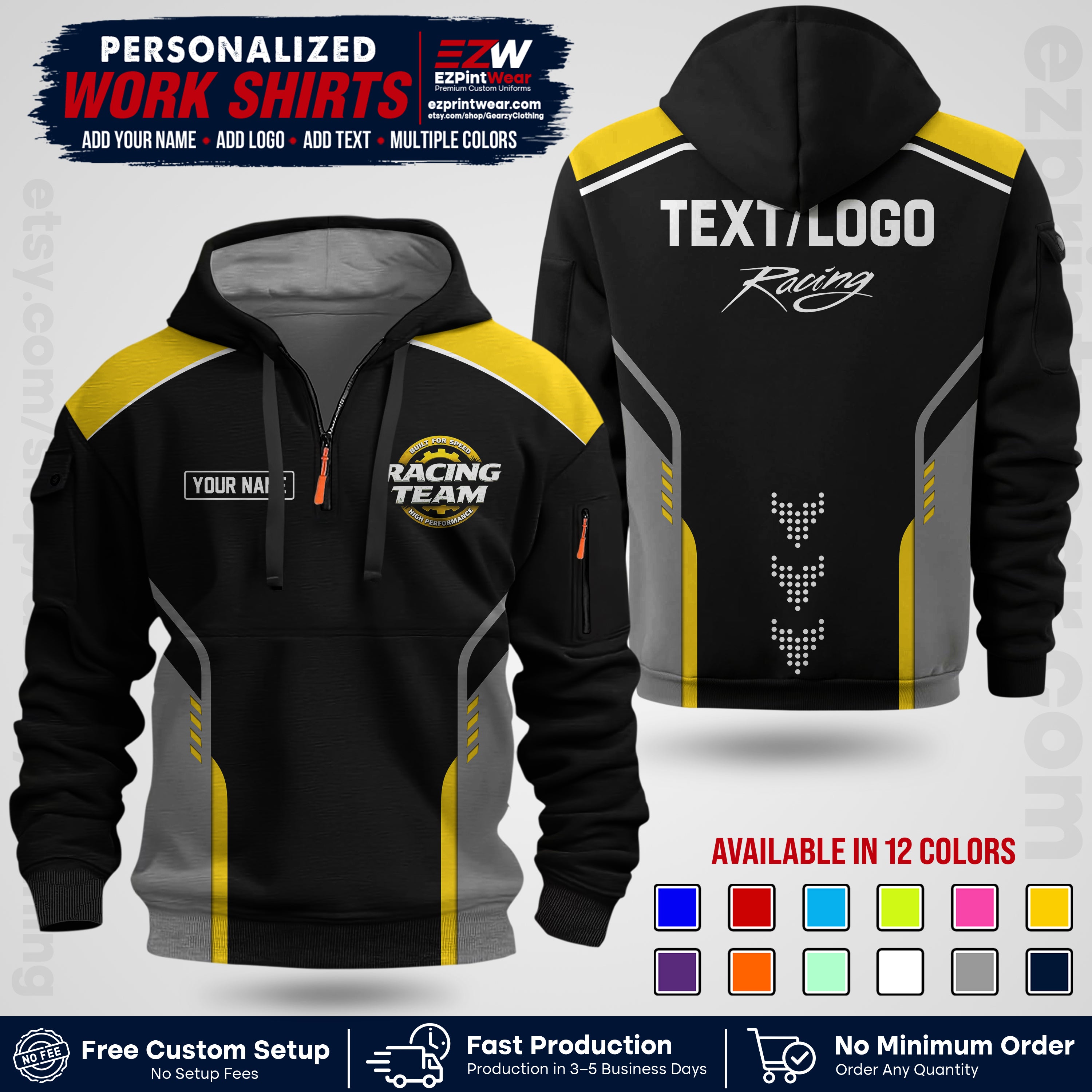 Custom Racing Shirt with Name, Logo & Text | Race Team Uniform | Crew Apparel RC09
