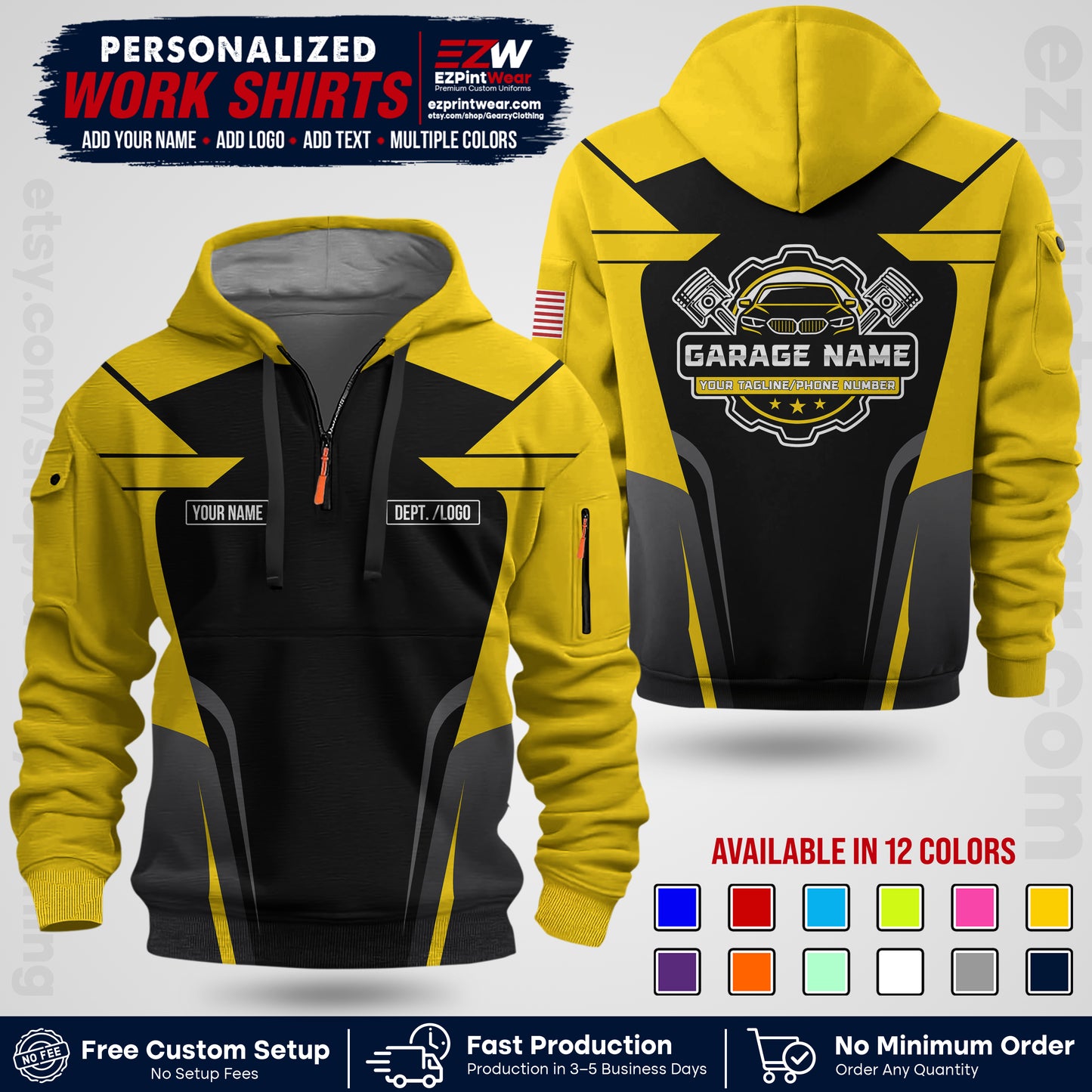 Custom Mechanic Work Shirt with Name, Logo & Text | Auto Shop Uniform | Workwear MCN 04