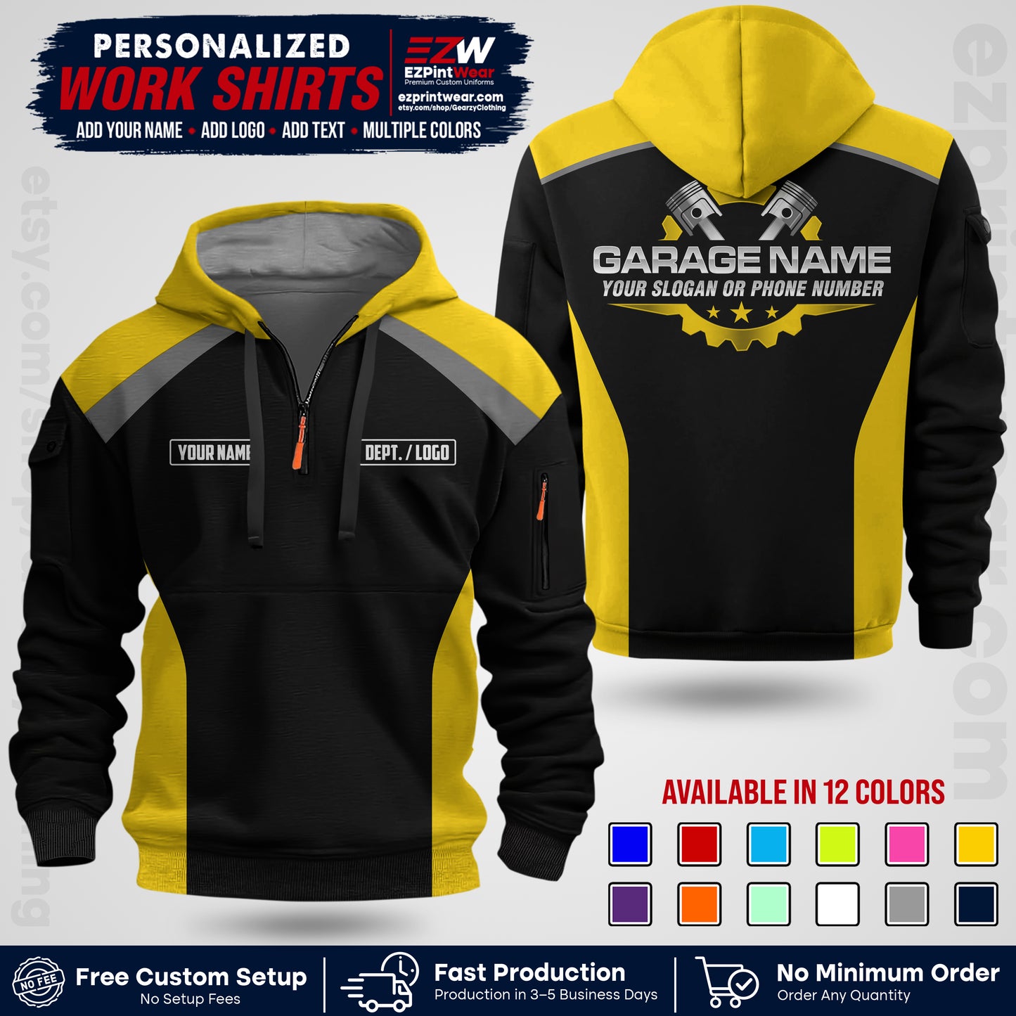Custom Mechanic Work Shirt with Name, Logo & Text | Auto Shop Uniform | Workwear MCN 06