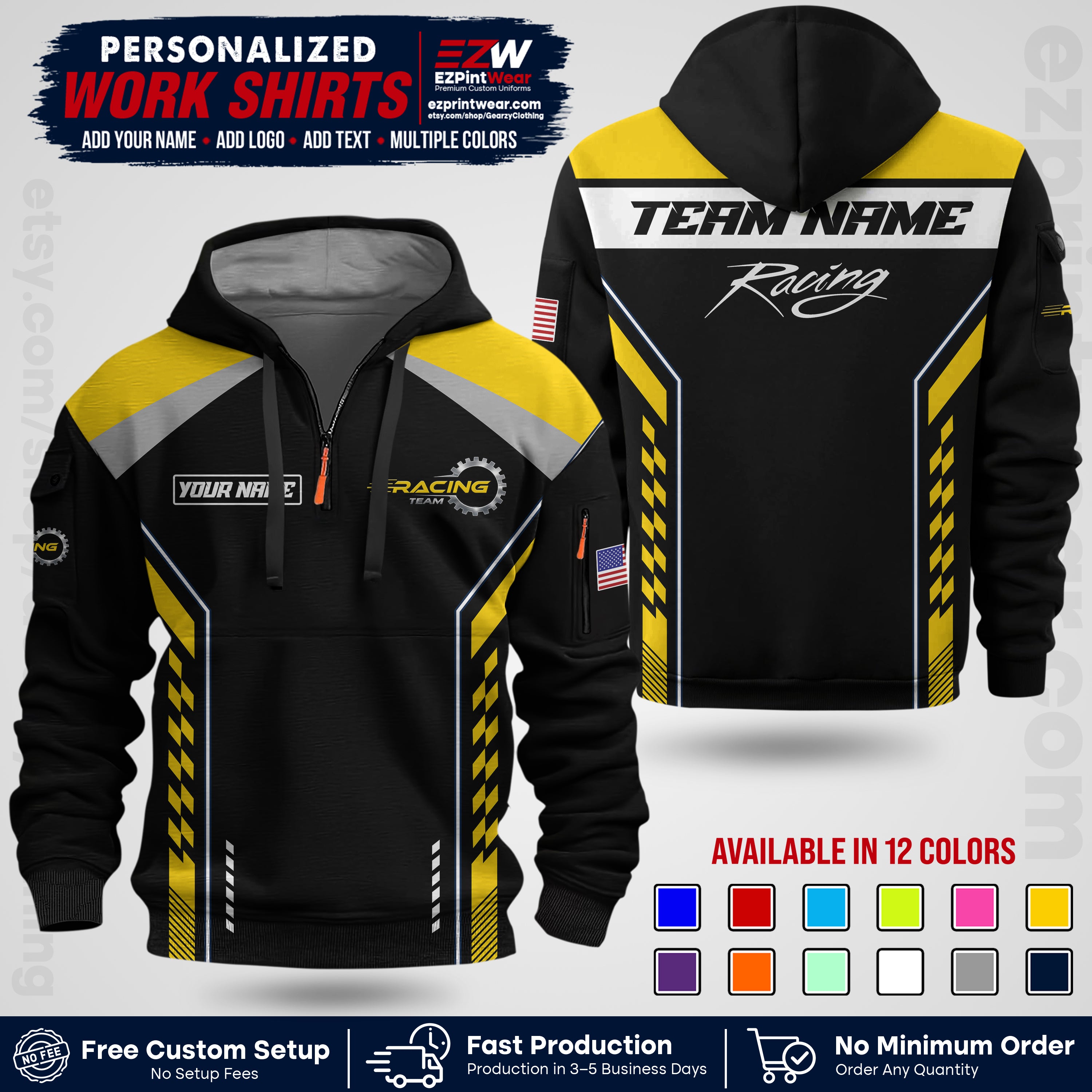 Custom Racing Shirt with Name, Logo & Text | Race Team Uniform | Crew Apparel RC13
