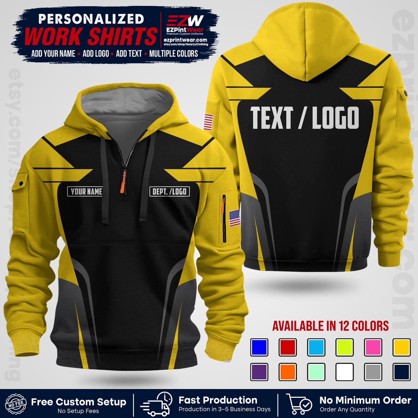 Custom All Over Print Work Uniform Shirt with Name, Logo & Text | Custom Hawaiian Shirt | Company Shirt | Employee Uniform UNF01