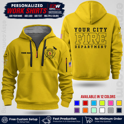 Custom Fire Department Shirt with Name, City Logo & Text | Firefighter Uniform | Button Up Work Shirt FF07