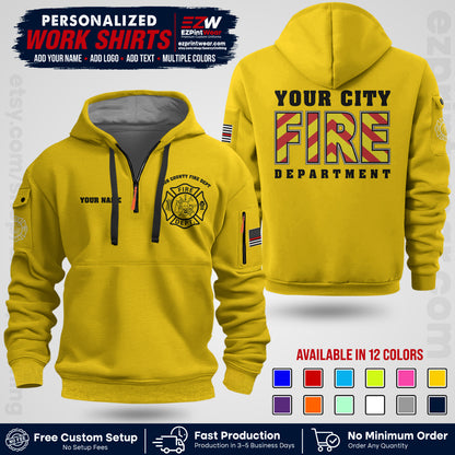 Custom Fire Department Shirt with Name, City Logo & Text | Firefighter Uniform | Button Up Work Shirt FF05