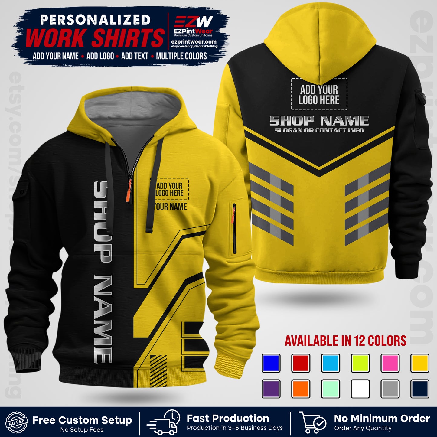 Custom All Over Print Work Uniform Shirt with Name, Logo & Text | Custom Hawaiian Shirt | Company Shirt | Employee Uniform UNF11