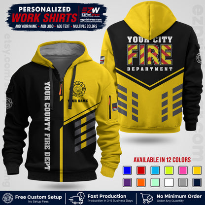 Custom Fire Department Shirt with Name, City Logo & Text | Firefighter Uniform | Button Up Work Shirt FF06