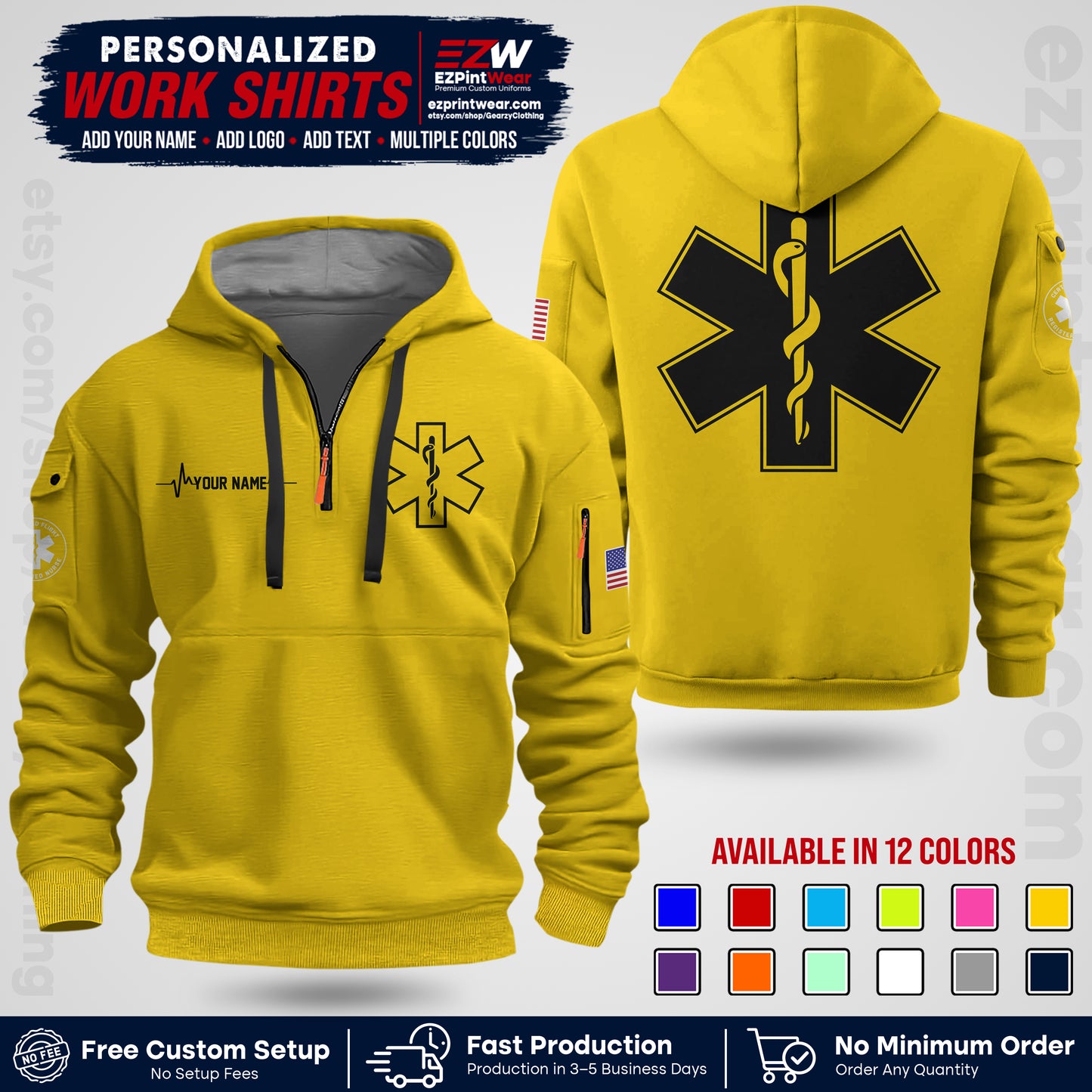 Custom EMS Shirt with Name, Logo & Text | EMS Team Uniform | First Responder Workwear EMSU04