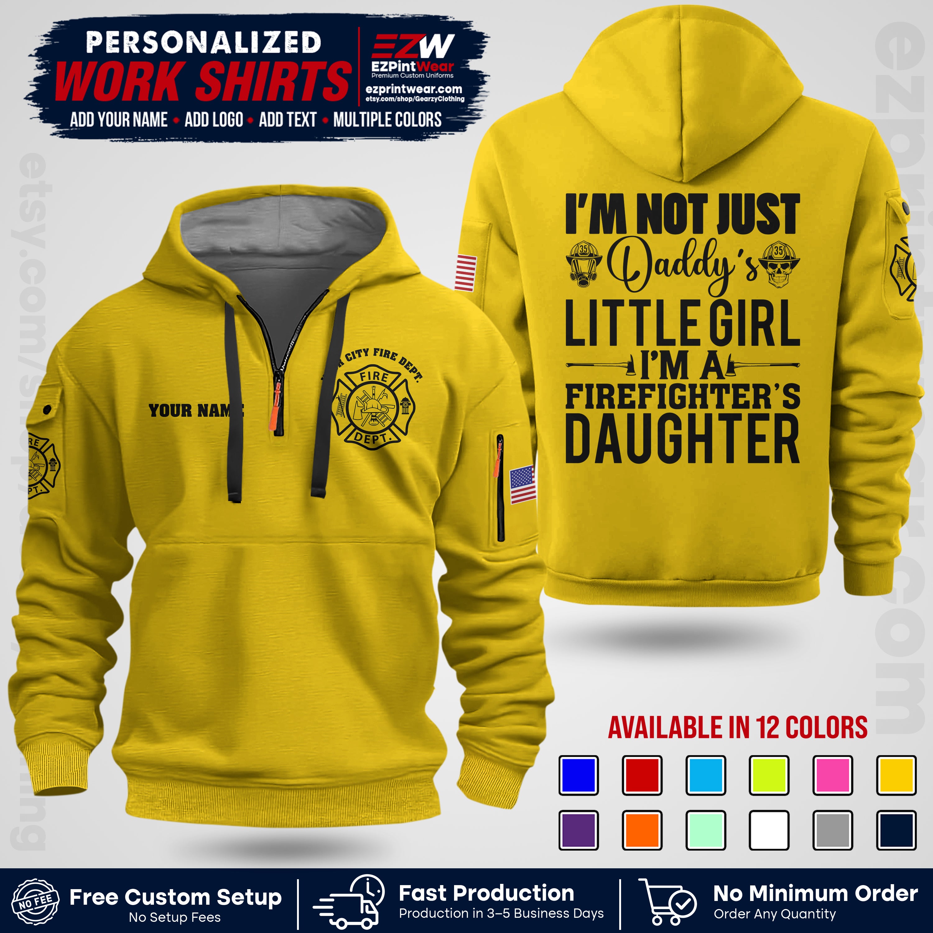 Custom Fire Department Shirt with Name, City Logo & Text | Firefighter Uniform | Button Up Work Shirt FF08