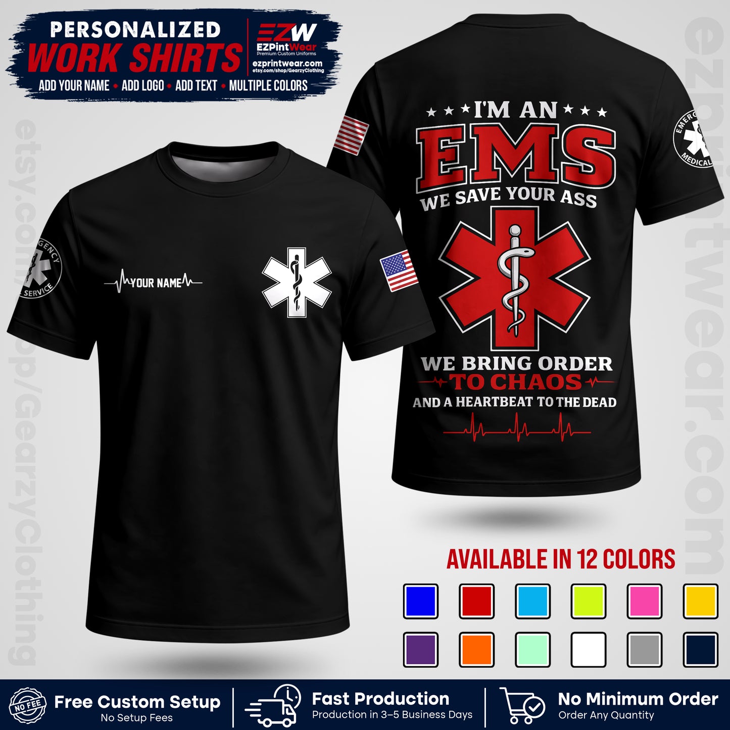Custom EMS Shirt with Name, Logo & Text | EMS Team Uniform | First Responder Workwear EMSU05
