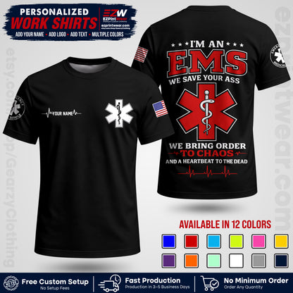Custom EMS Shirt with Name, Logo & Text | EMS Team Uniform | First Responder Workwear EMSU05