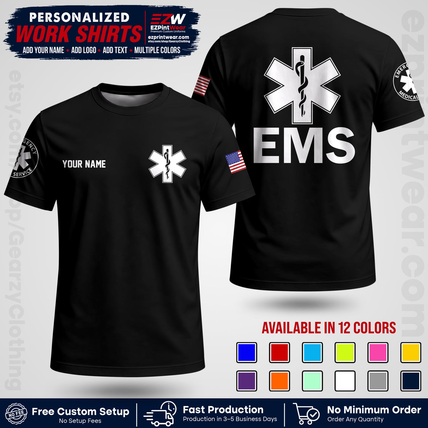 Custom EMS Shirt with Name, Logo & Text | EMS Team Uniform | First Responder Workwear EMSU02
