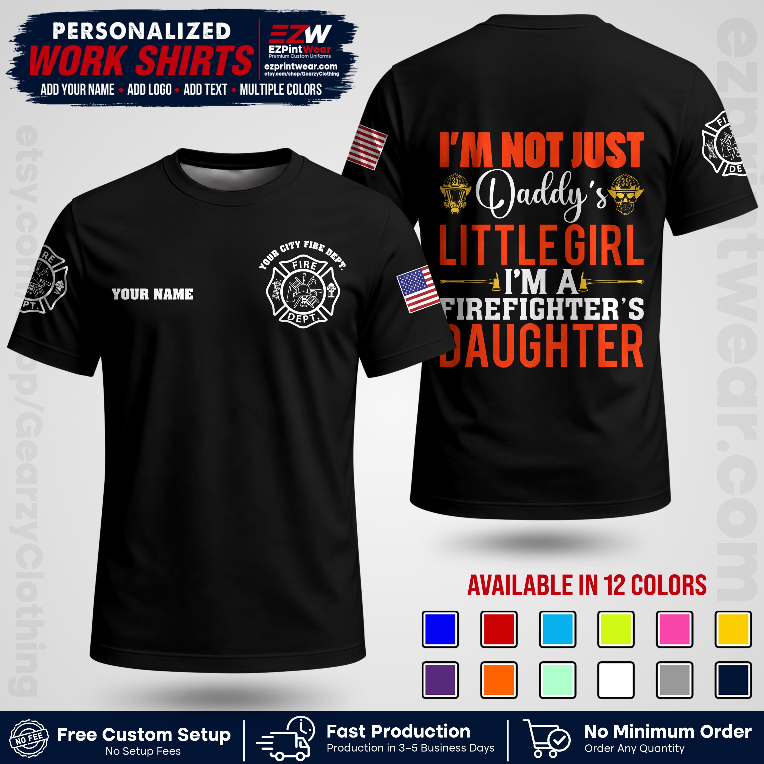 Custom Fire Department Shirt with Name, City Logo & Text | Firefighter Uniform | Button Up Work Shirt FF08