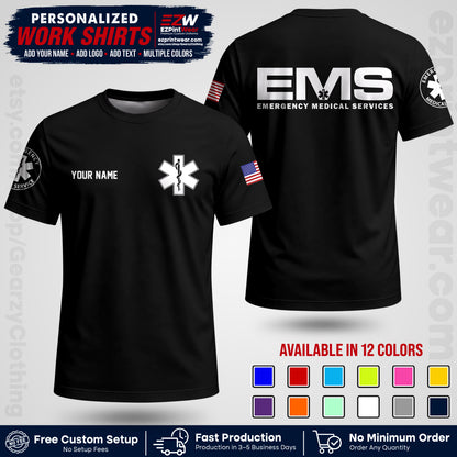 Custom EMS Shirt with Name, Logo & Text | EMS Team Uniform | First Responder Workwear EMSU01