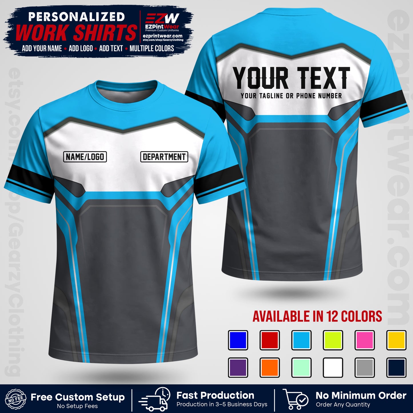 Custom All Over Print Work Uniform Shirt with Name, Logo & Text | Custom Hawaiian Shirt | Company Shirt | Employee Uniform UNF05