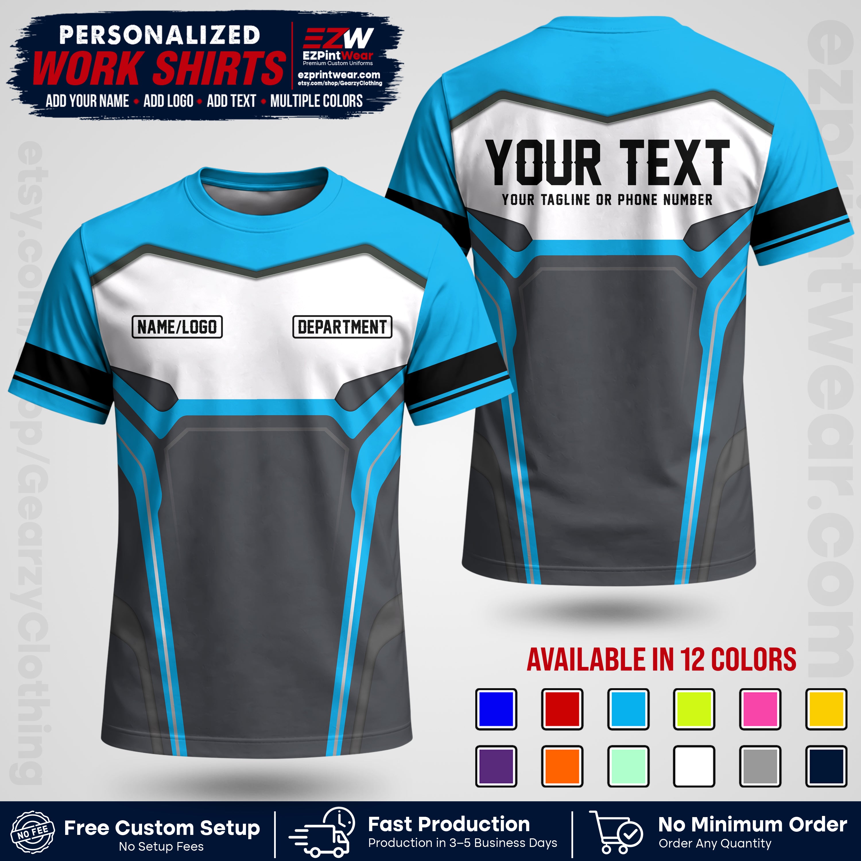 Custom All Over Print Work Uniform Shirt with Name, Logo & Text | Custom Hawaiian Shirt | Company Shirt | Employee Uniform UNF05