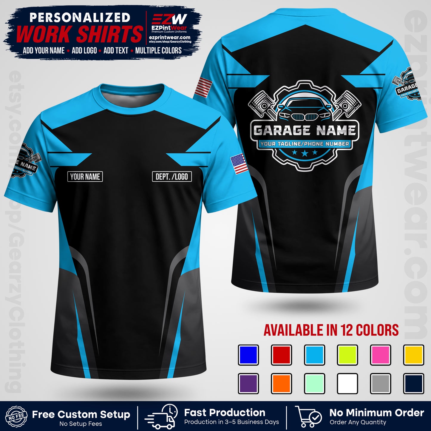 Custom Mechanic Work Shirt with Name, Logo & Text | Auto Shop Uniform | Workwear MCN 04