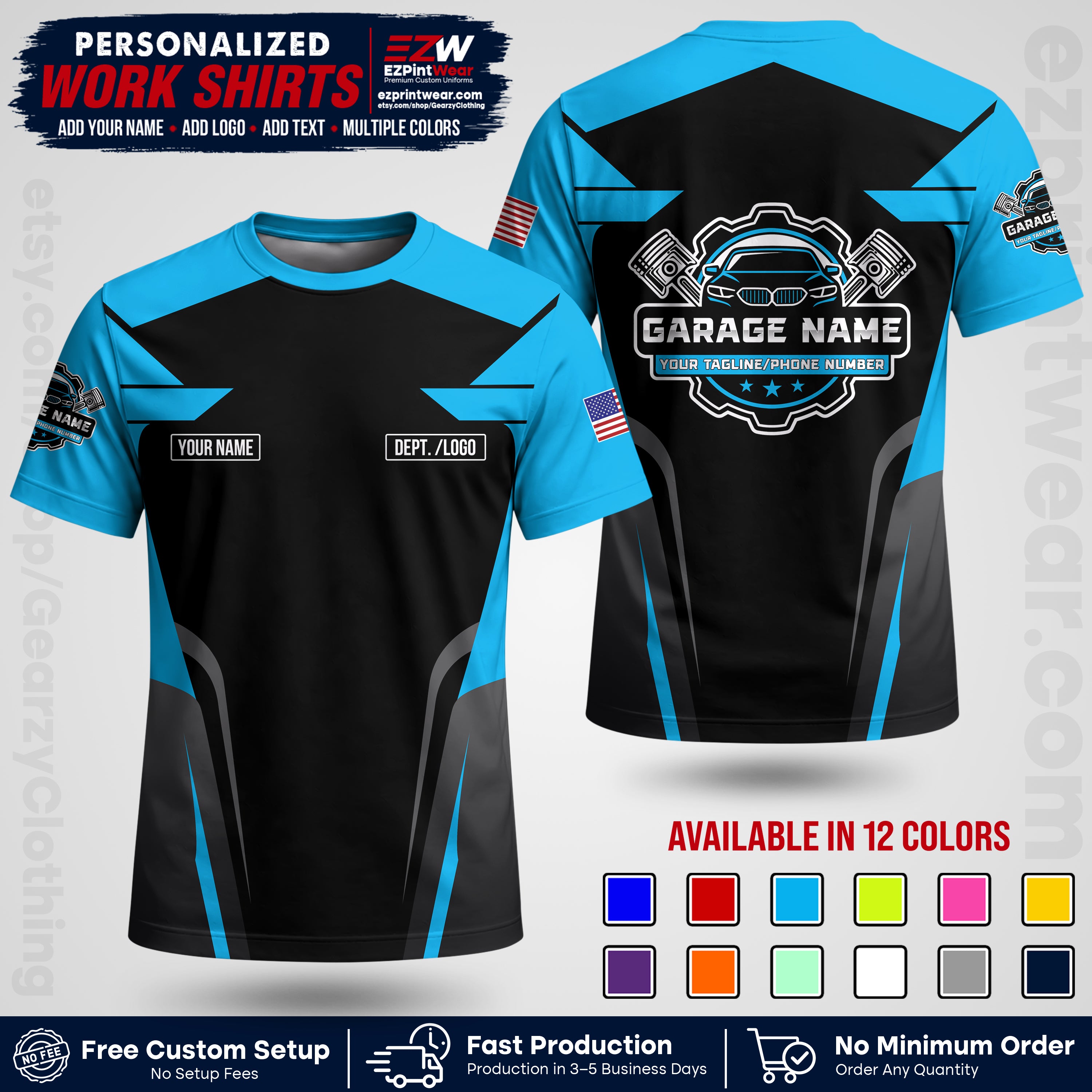 Custom Mechanic Work Shirt with Name, Logo & Text | Auto Shop Uniform | Workwear MCN 04