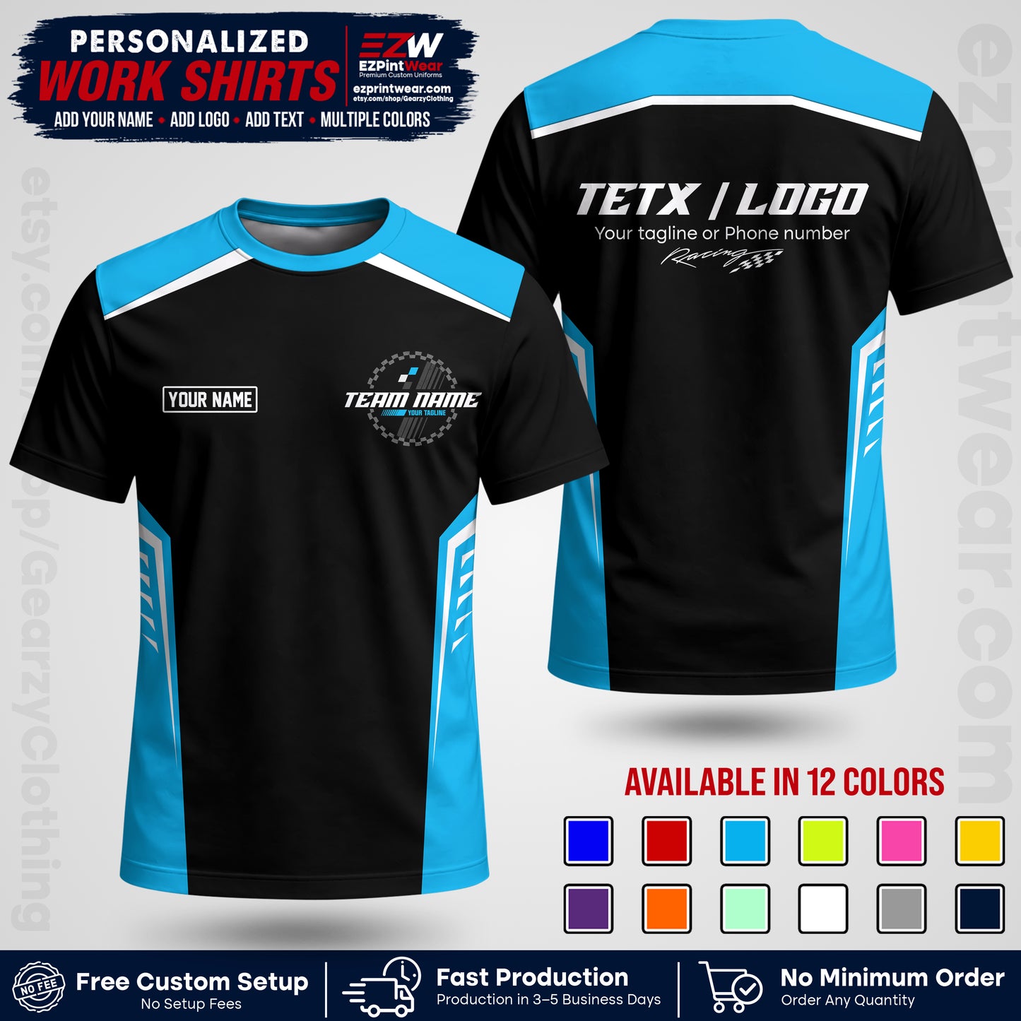 Custom Racing Shirt with Name, Logo & Text | Race Team Uniform | Crew Apparel RC07