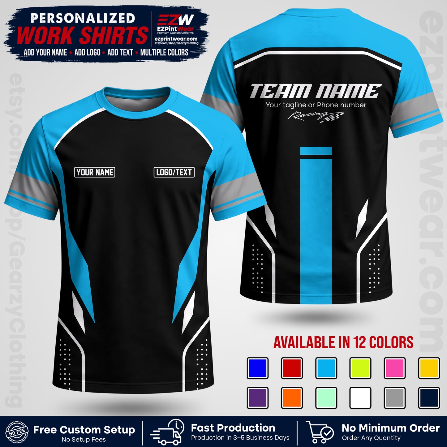 Custom Racing Shirt with Name, Logo & Text | Race Team Uniform | Crew Apparel RC06