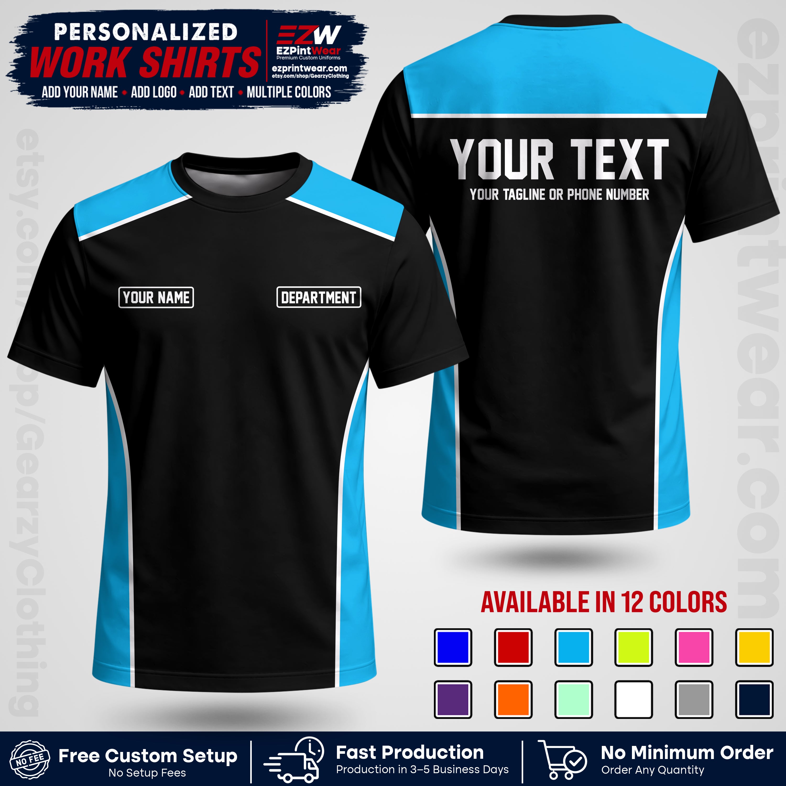 Custom All Over Print Work Uniform Shirt with Name, Logo & Text | Custom Hawaiian Shirt | Company Shirt | Employee Uniform UNF12