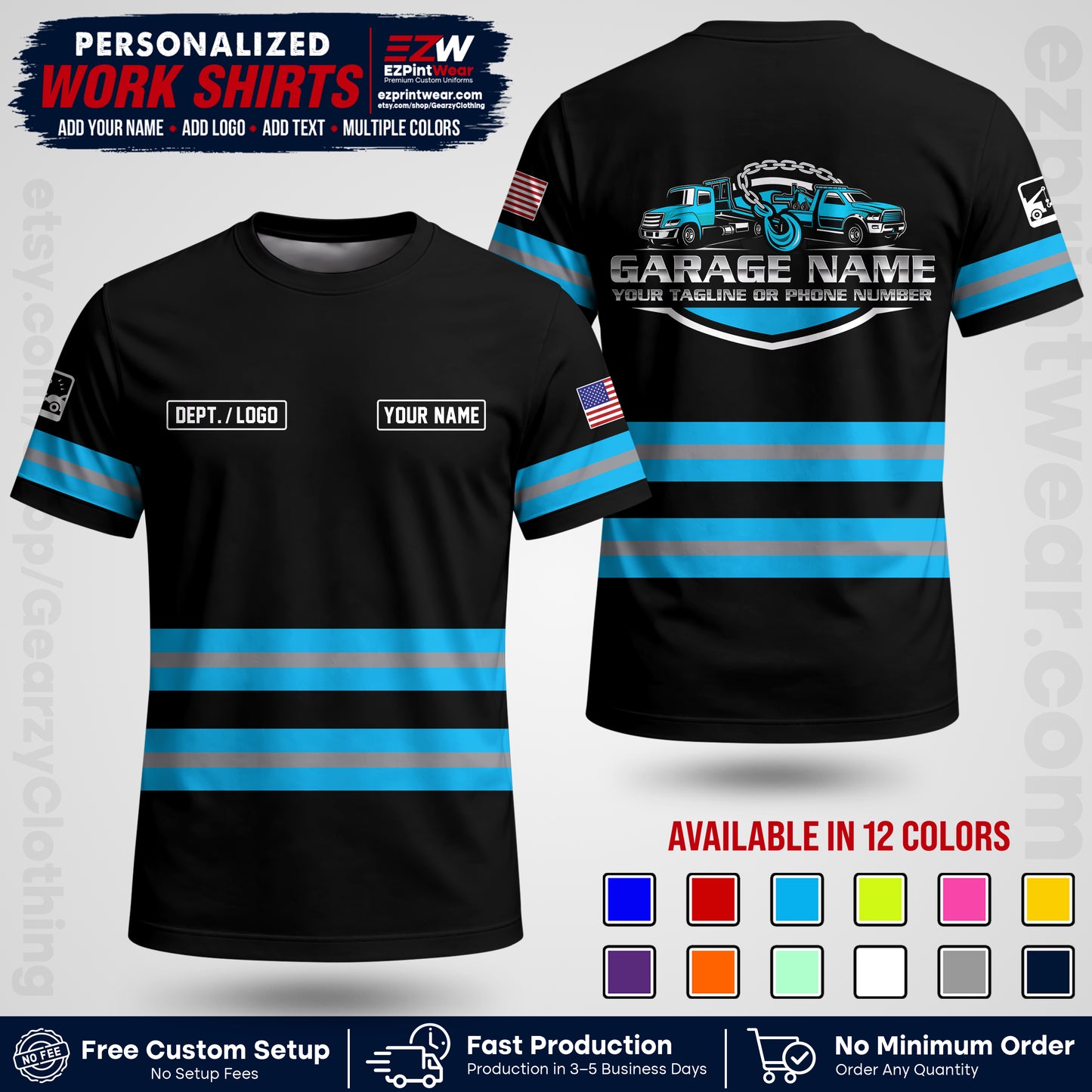 Custom Towing Workwear Uniform | Personalized Tow Truck Shirt | Non-Reflective Safety Stripe Apparel | Custom Towing Shirt | Tow Truck Apparel TW03