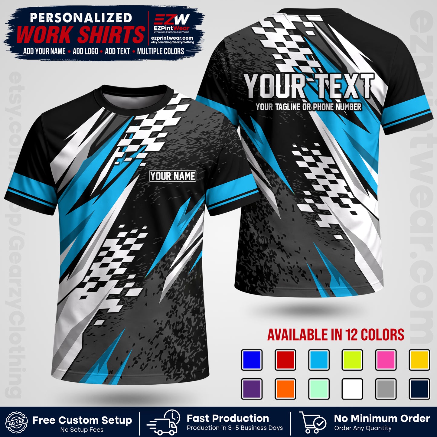 Custom Racing Shirt with Name, Logo & Text | Race Team Uniform | Crew Apparel RC03