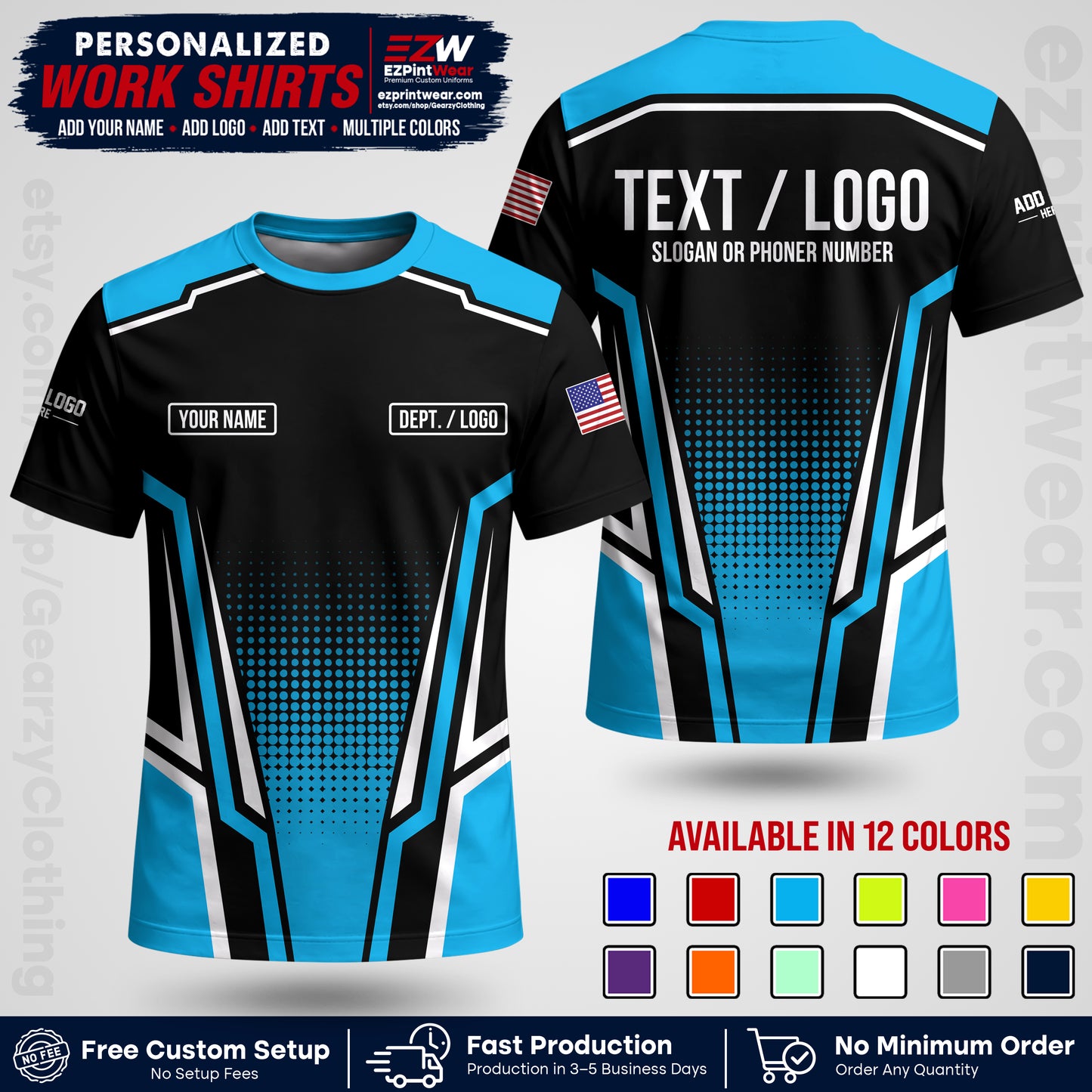 Custom All Over Print Work Uniform Shirt with Name, Logo & Text | Custom Hawaiian Shirt | Company Shirt | Employee Uniform UNF17