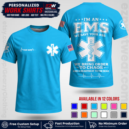 Custom EMS Shirt with Name, Logo & Text | EMS Team Uniform | First Responder Workwear EMSU05