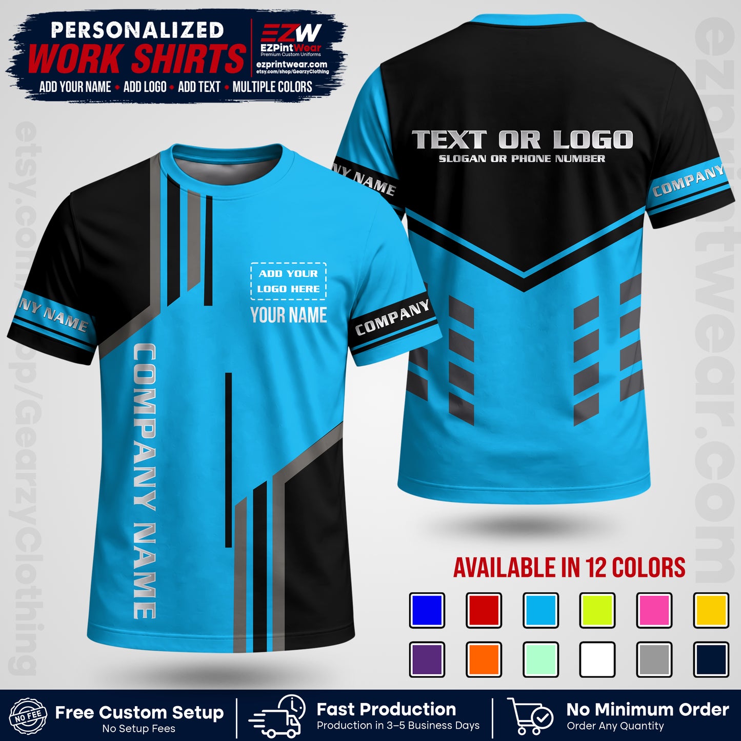 Custom All Over Print Work Uniform Shirt with Name, Logo & Text | Custom Hawaiian Shirt | Company Shirt | Employee Uniform UNF10