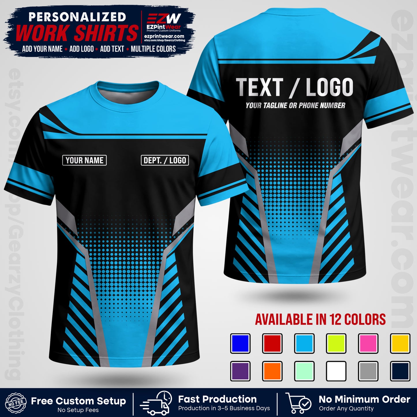 Custom All Over Print Work Uniform Shirt with Name, Logo & Text | Custom Hawaiian Shirt | Company Shirt | Employee Uniform UNF08