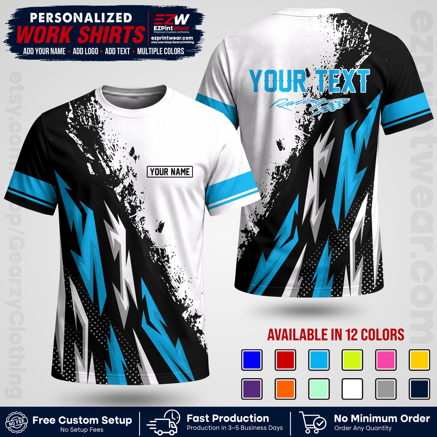 Custom Racing Shirt with Name, Logo & Text | Race Team Uniform | Crew Apparel RC08