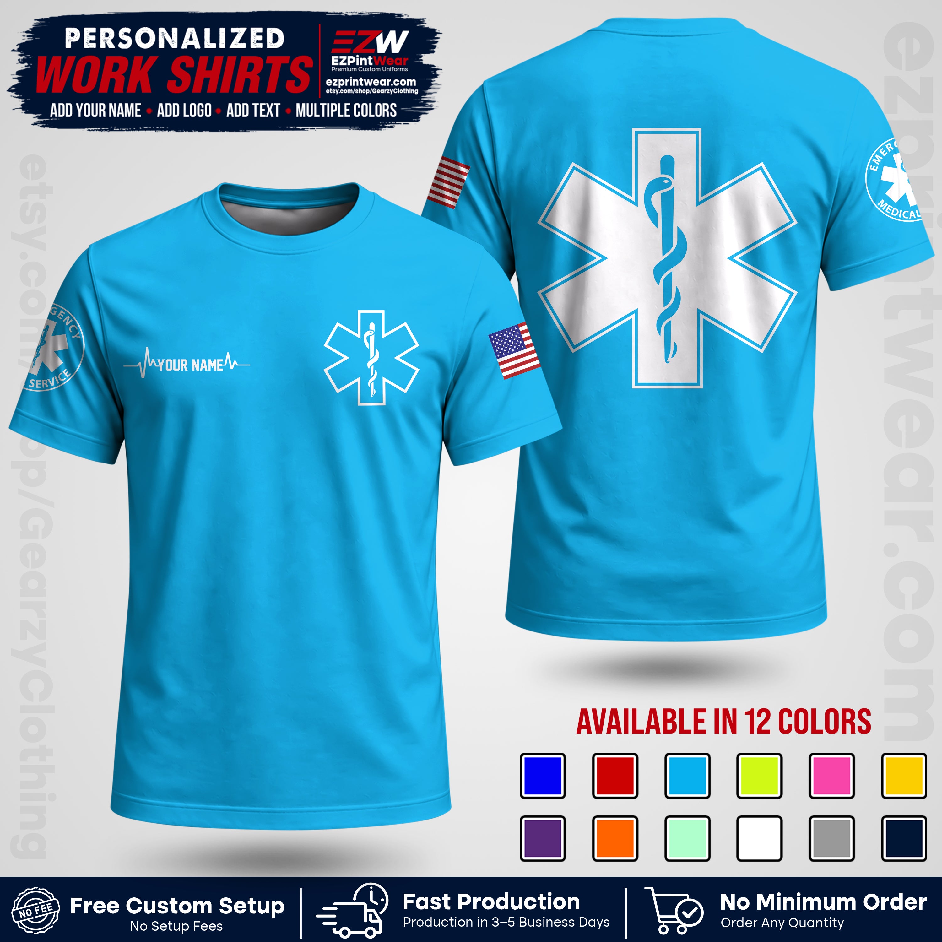 Custom EMS Shirt with Name, Logo & Text | EMS Team Uniform | First Responder Workwear EMSU04