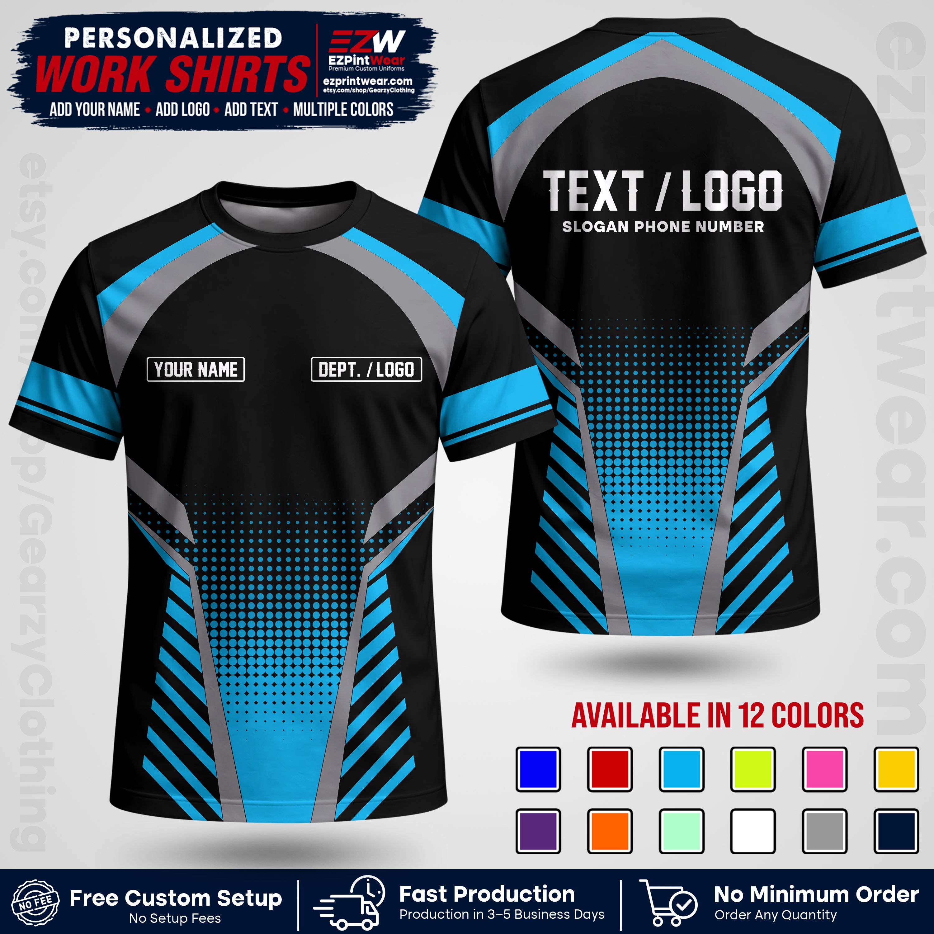 Custom All Over Print Work Uniform Shirt with Name, Logo & Text | Custom Hawaiian Shirt | Company Shirt | Employee Uniform UNF19