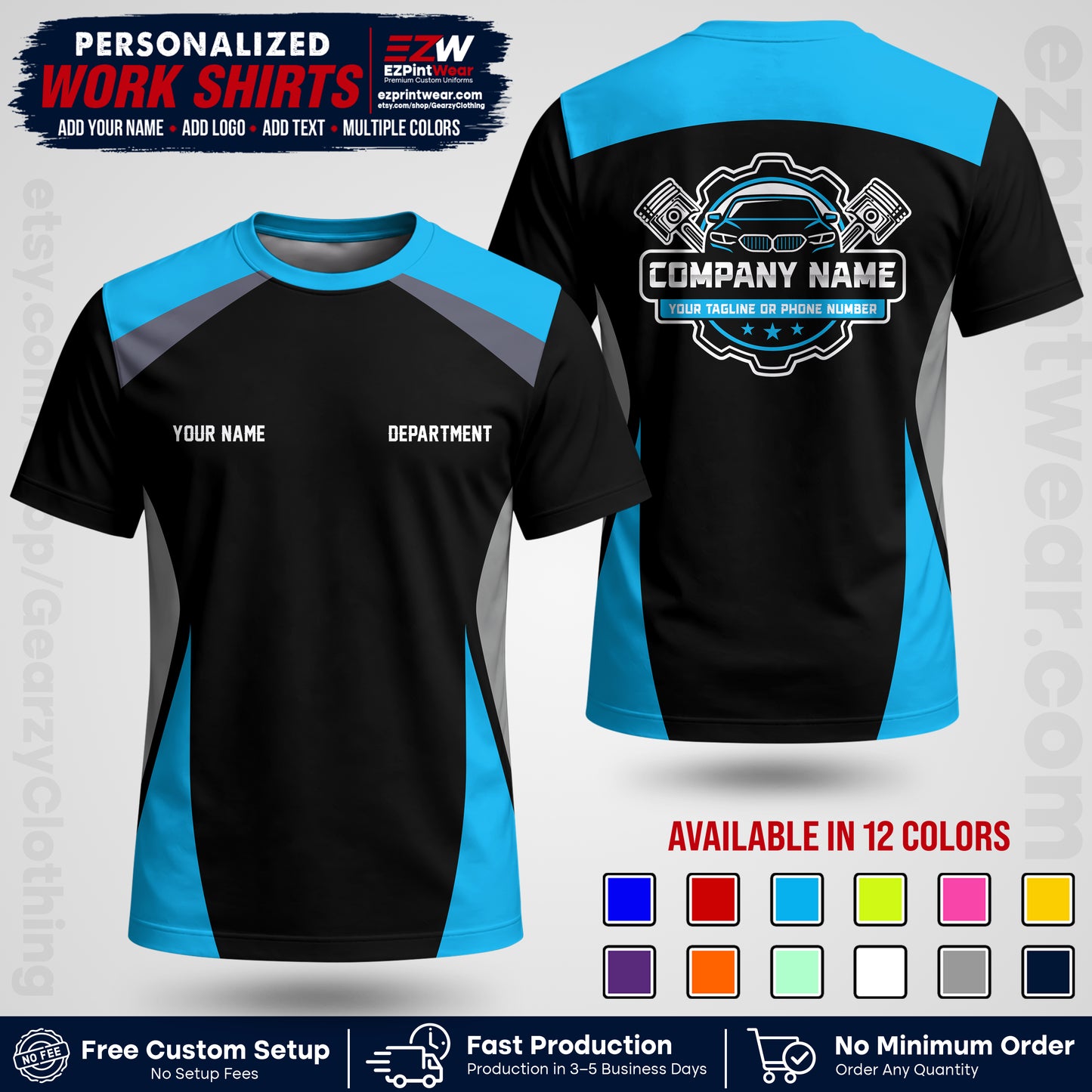 Custom Mechanic Work Shirt with Name, Logo & Text | Auto Shop Uniform | Workwear MCN 08