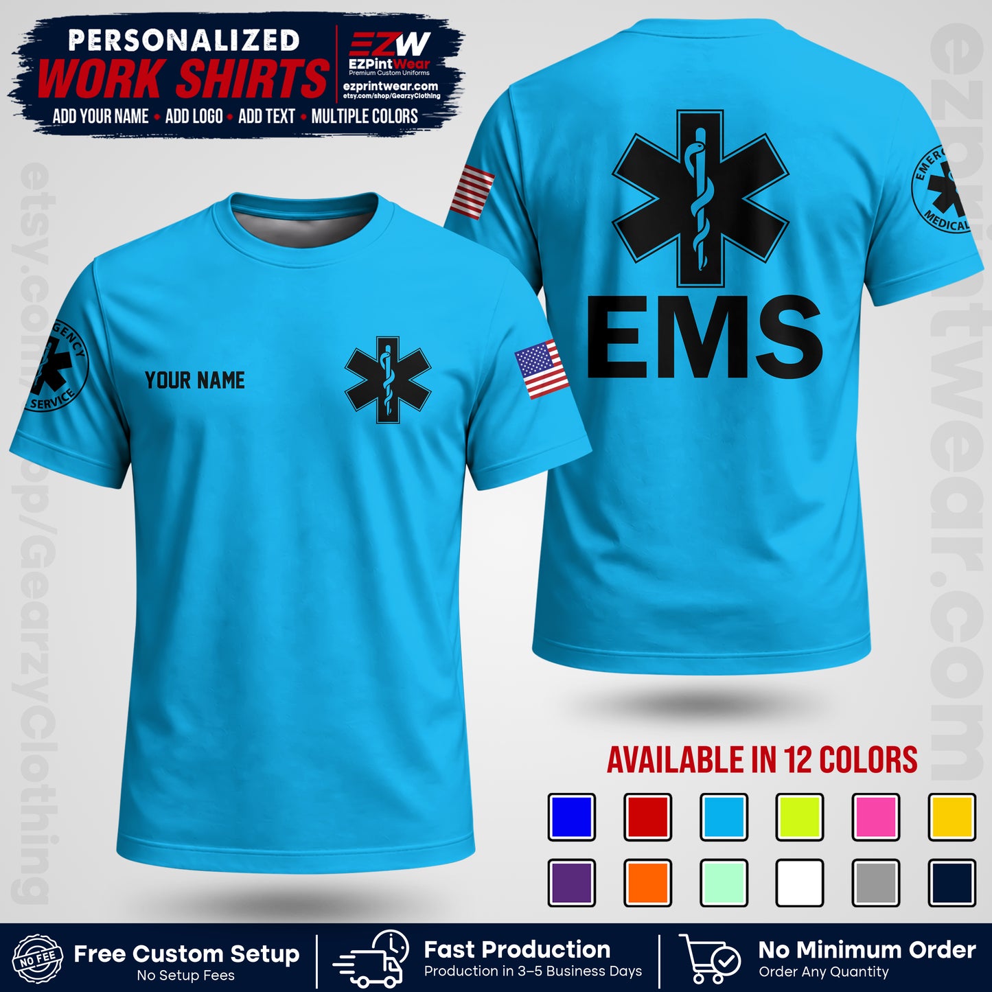Custom EMS Shirt with Name, Logo & Text | EMS Team Uniform | First Responder Workwear EMSU02