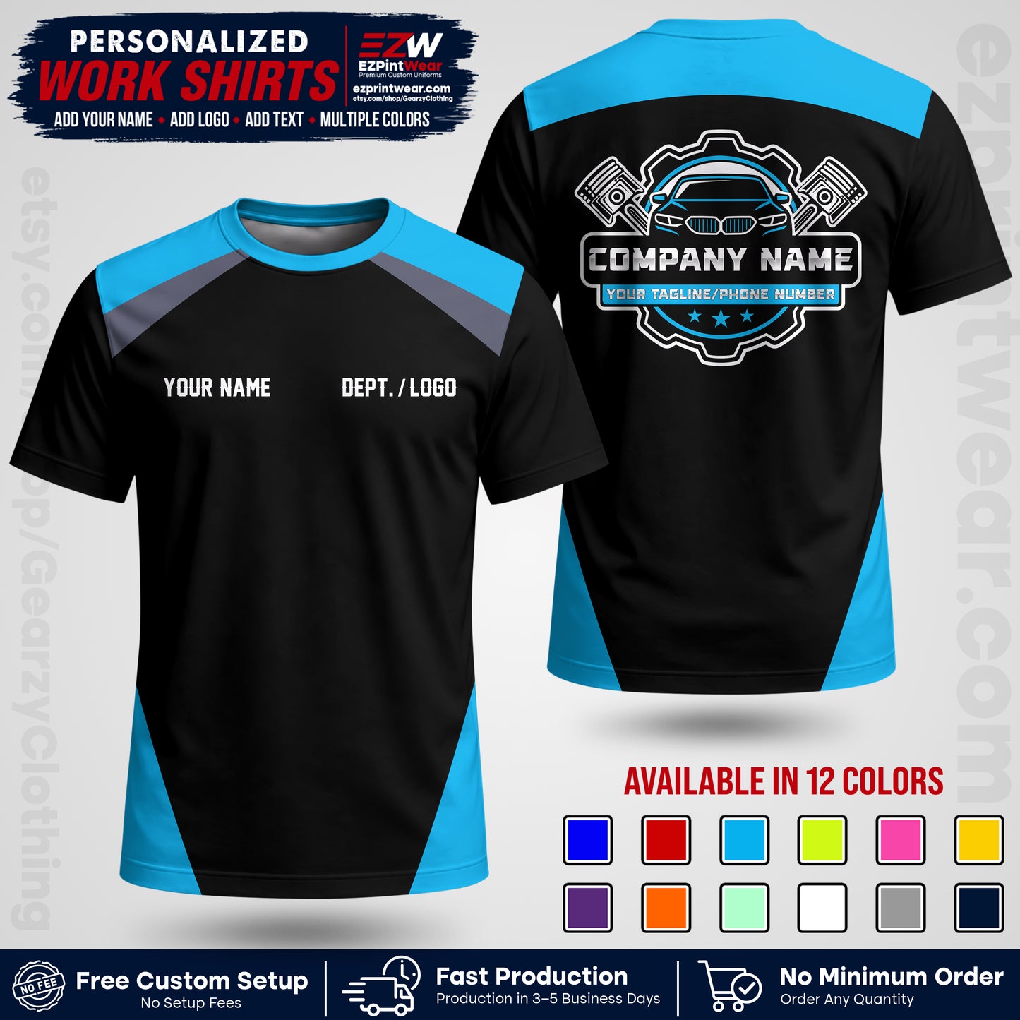 Custom Mechanic Work Shirt with Name, Logo & Text | Auto Shop Uniform | Workwear MCN 03