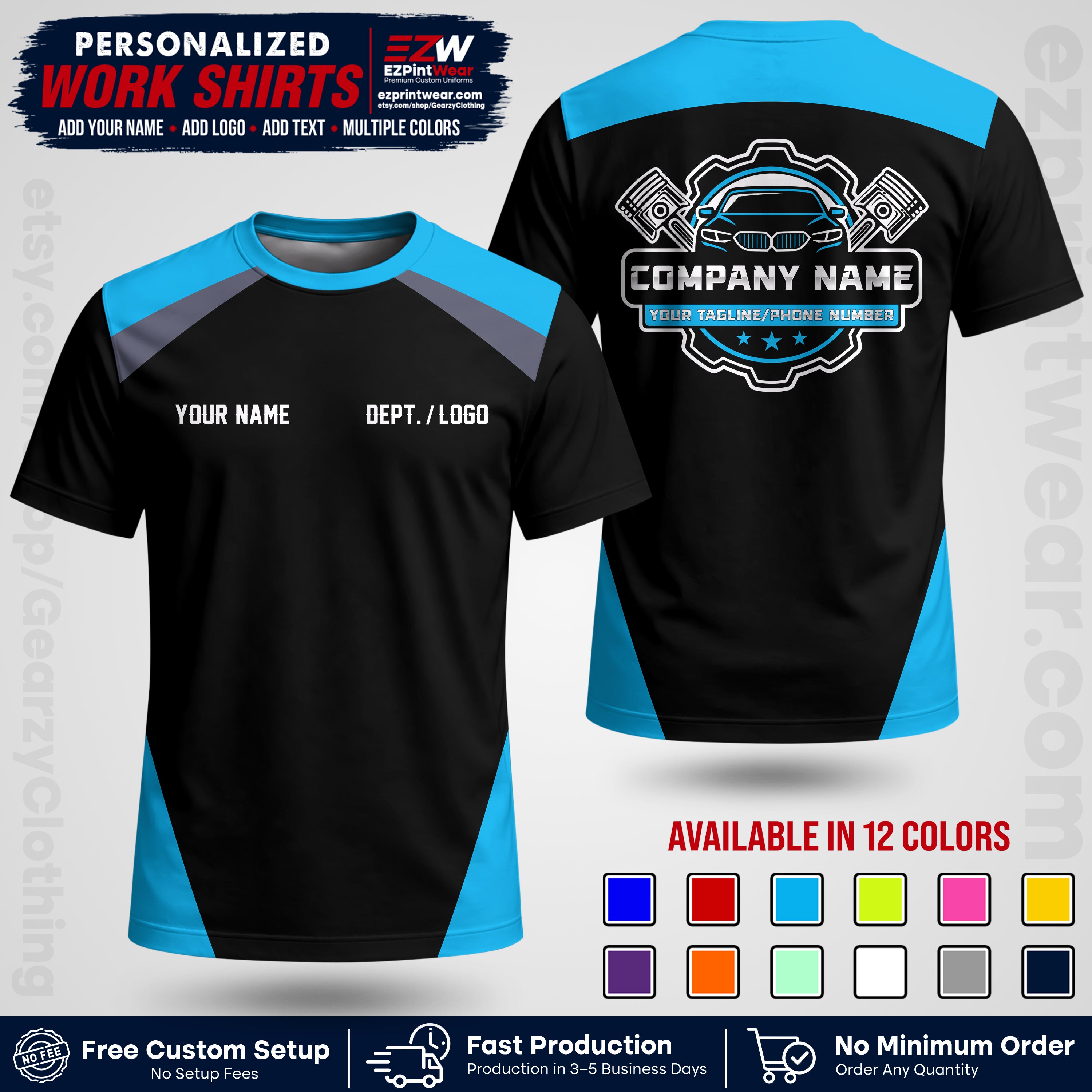 Custom Mechanic Work Shirt with Name, Logo & Text | Auto Shop Uniform | Workwear MCN 03