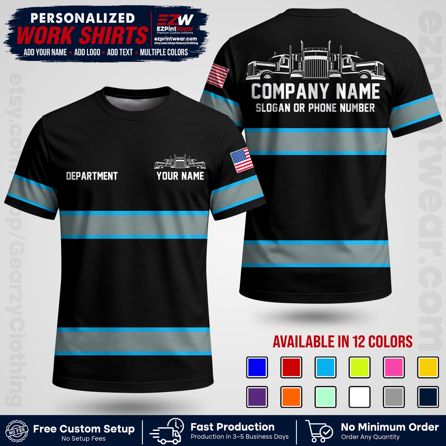 Personalized Truck Driver Workwear Uniform | Custom Safety Stripe Apparel | Non-Reflective Reflective Style Design TW04
