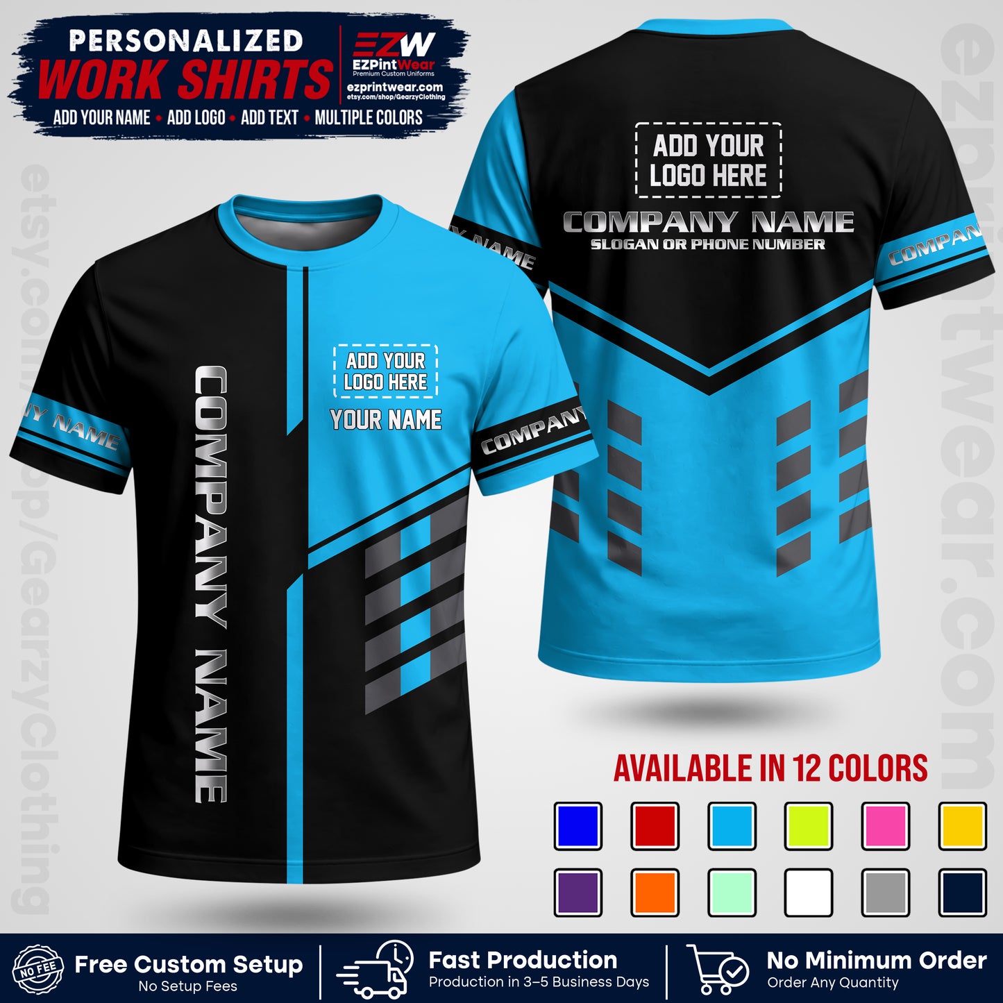 Custom All Over Print Work Uniform Shirt with Name, Logo & Text | Custom Hawaiian Shirt | Company Shirt | Employee Uniform UNF09