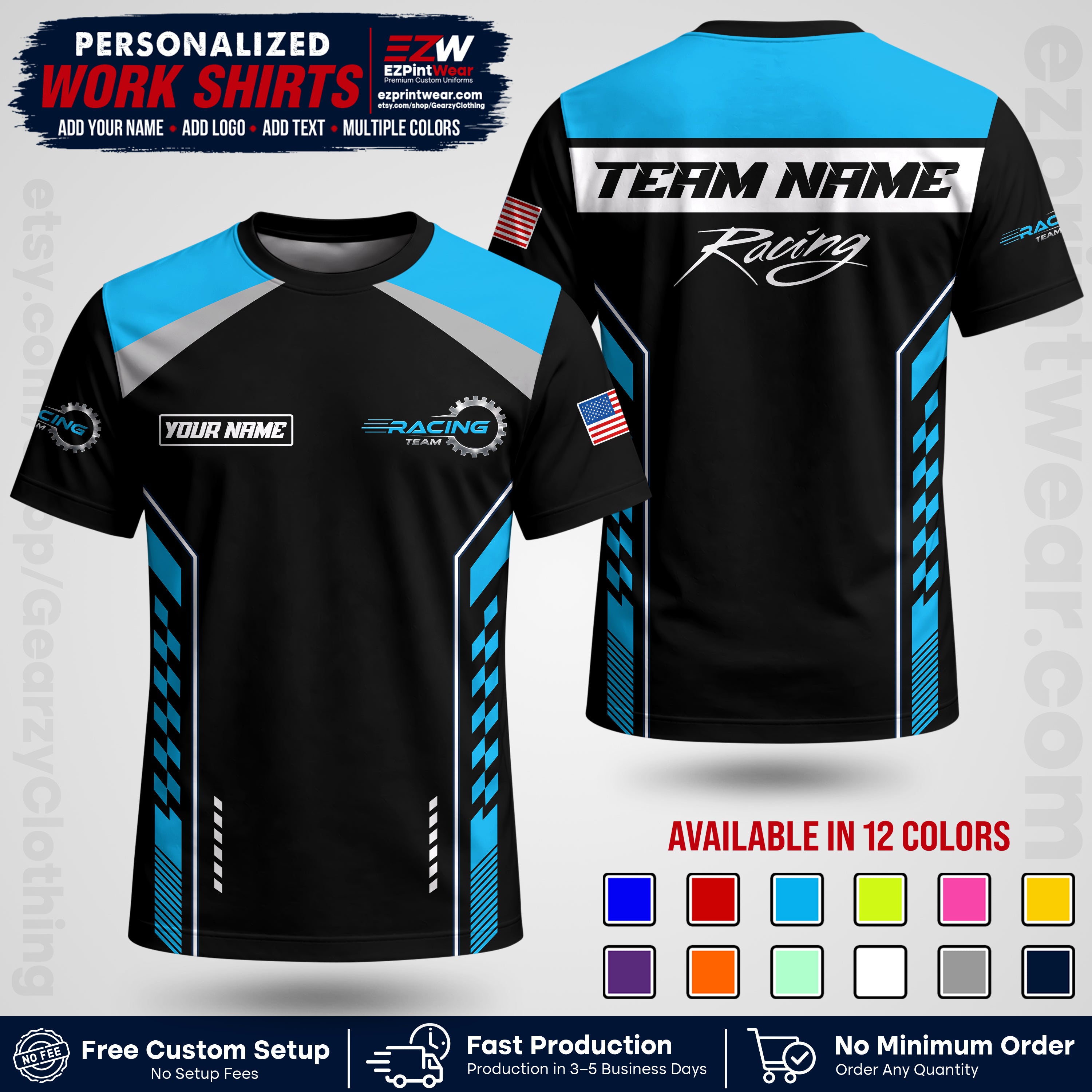 Custom Racing Shirt with Name, Logo & Text | Race Team Uniform | Crew Apparel RC13