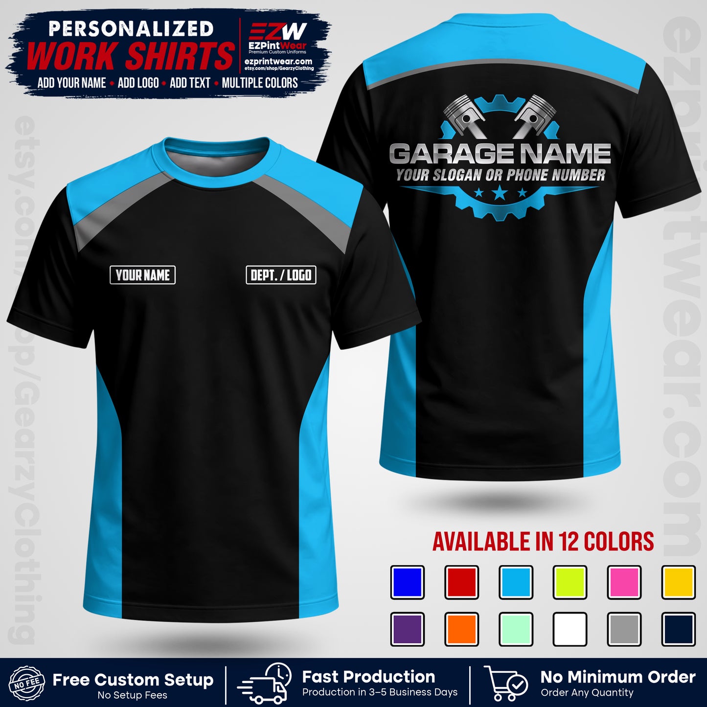 Custom Mechanic Work Shirt with Name, Logo & Text | Auto Shop Uniform | Workwear MCN 06