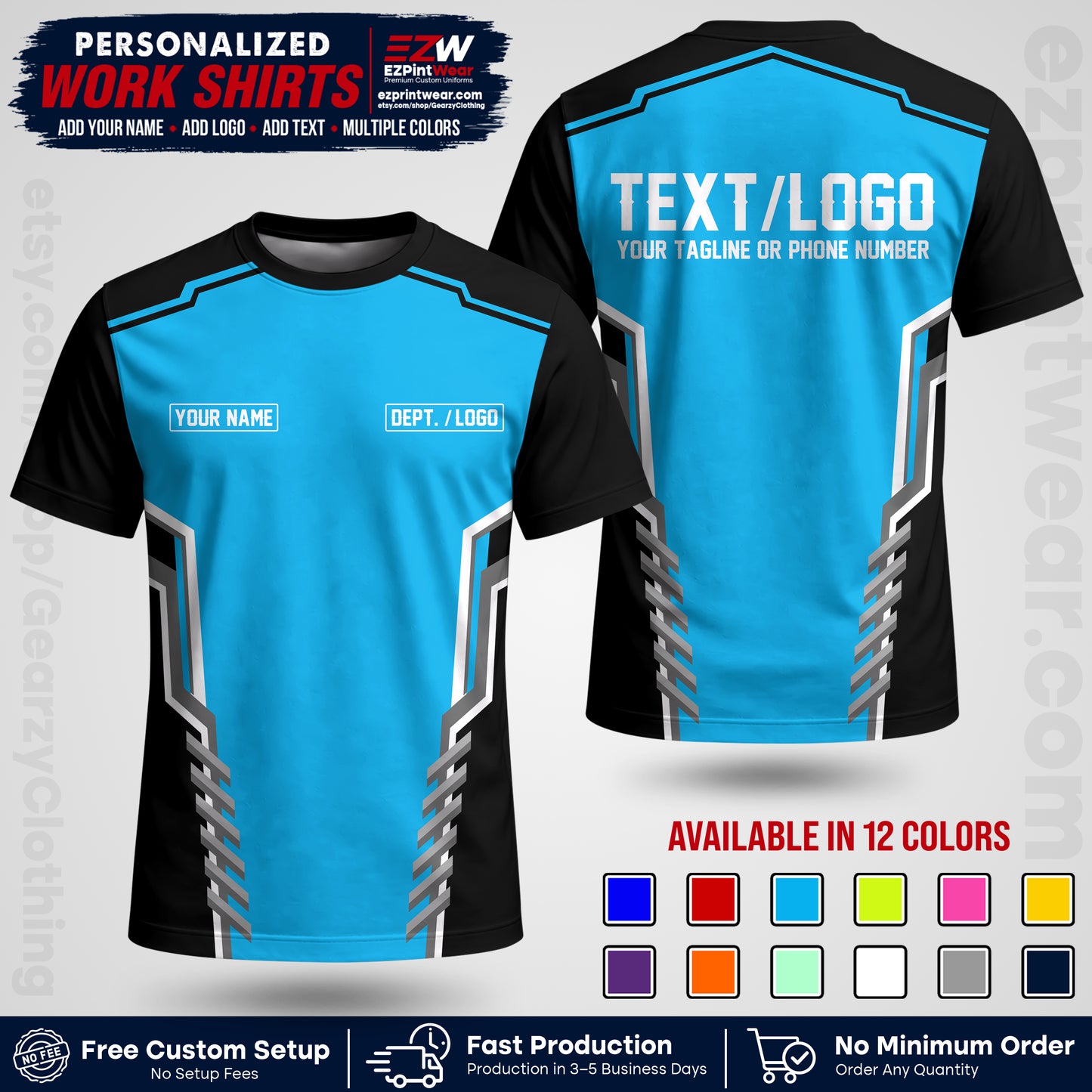 Custom All Over Print Work Uniform Shirt with Name, Logo & Text | Custom Hawaiian Shirt | Company Shirt | Employee Uniform UNF15