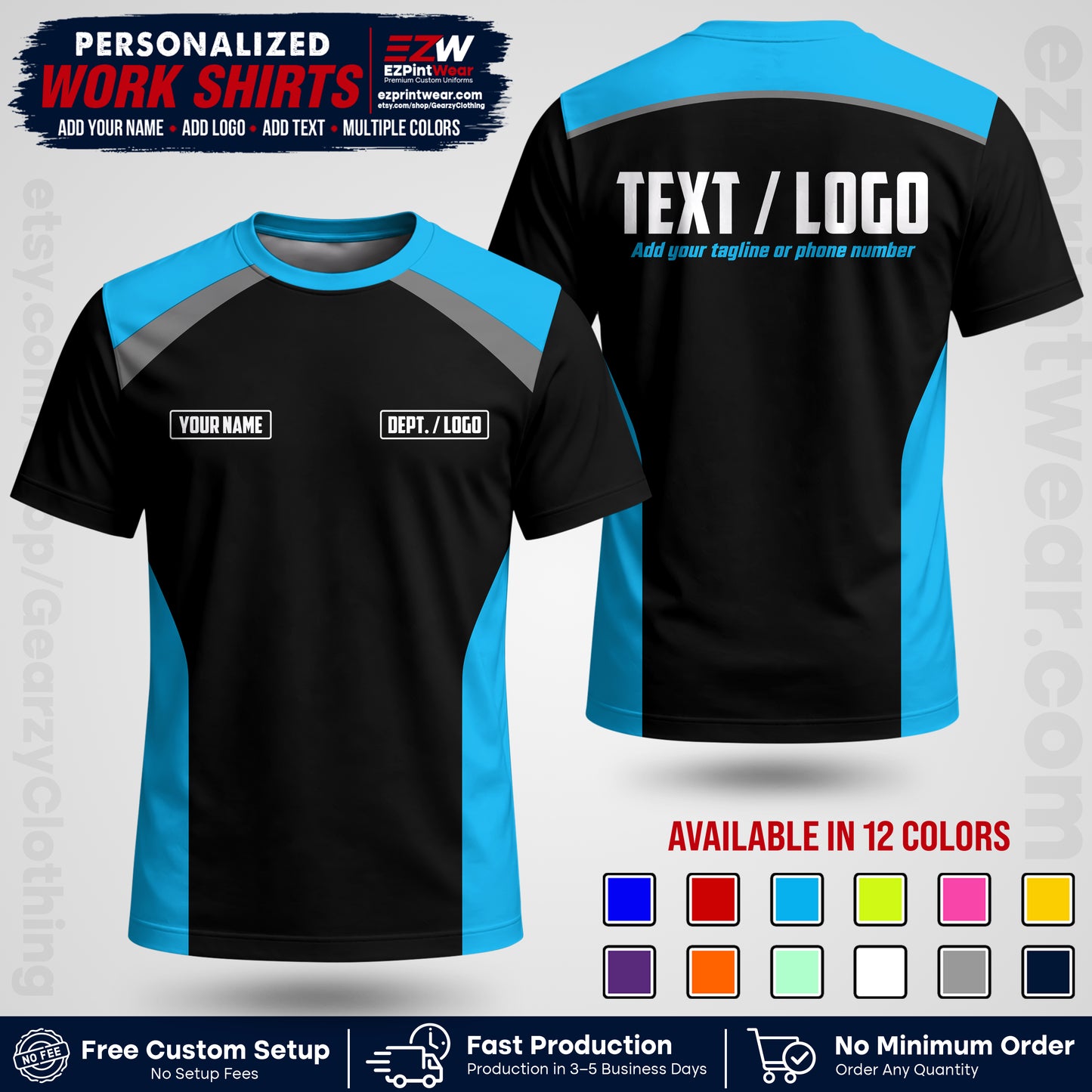 Custom All Over Print Work Uniform Shirt with Name, Logo & Text | Custom Hawaiian Shirt | Company Shirt | Employee Uniform UNF04