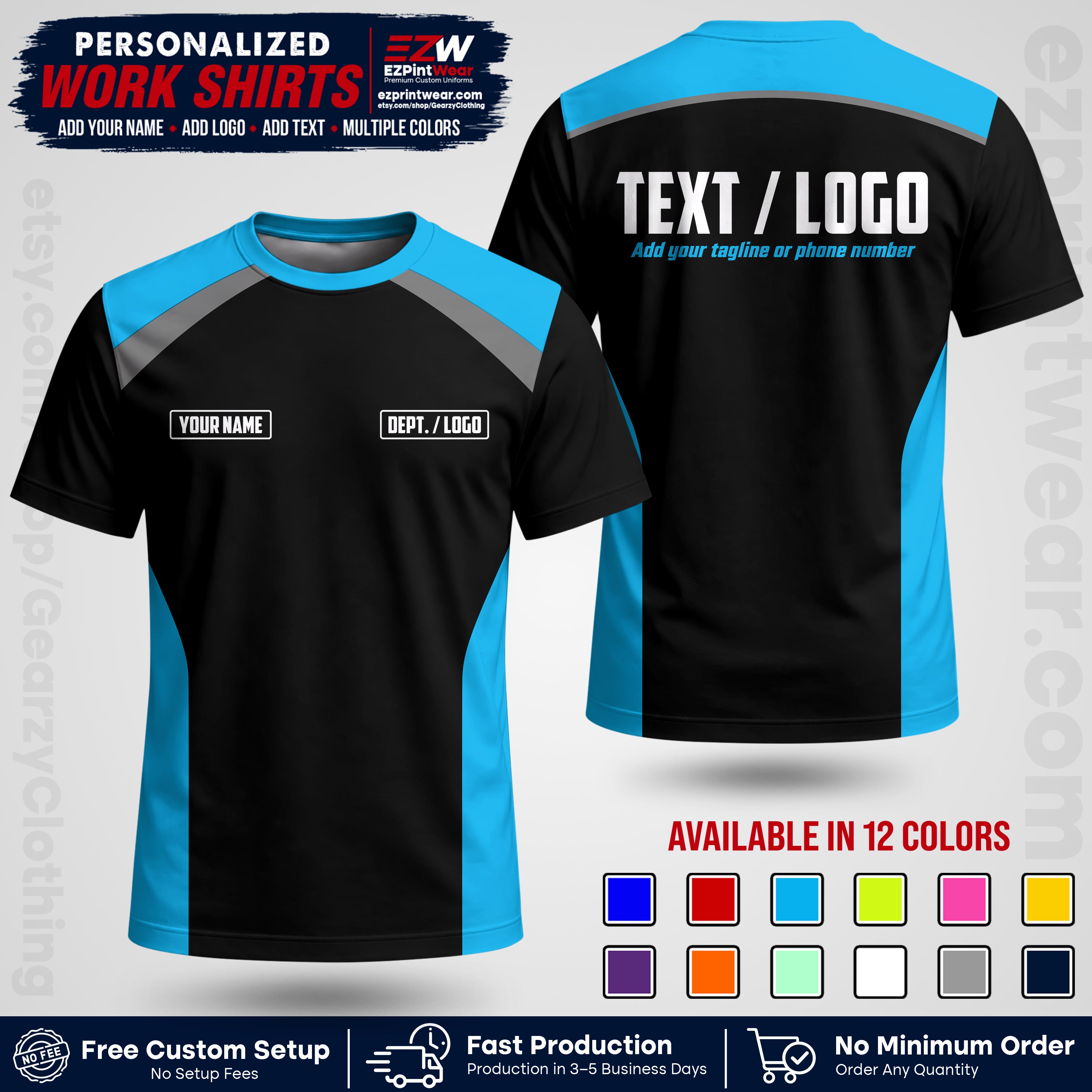 Custom All Over Print Work Uniform Shirt with Name, Logo & Text | Custom Hawaiian Shirt | Company Shirt | Employee Uniform UNF04