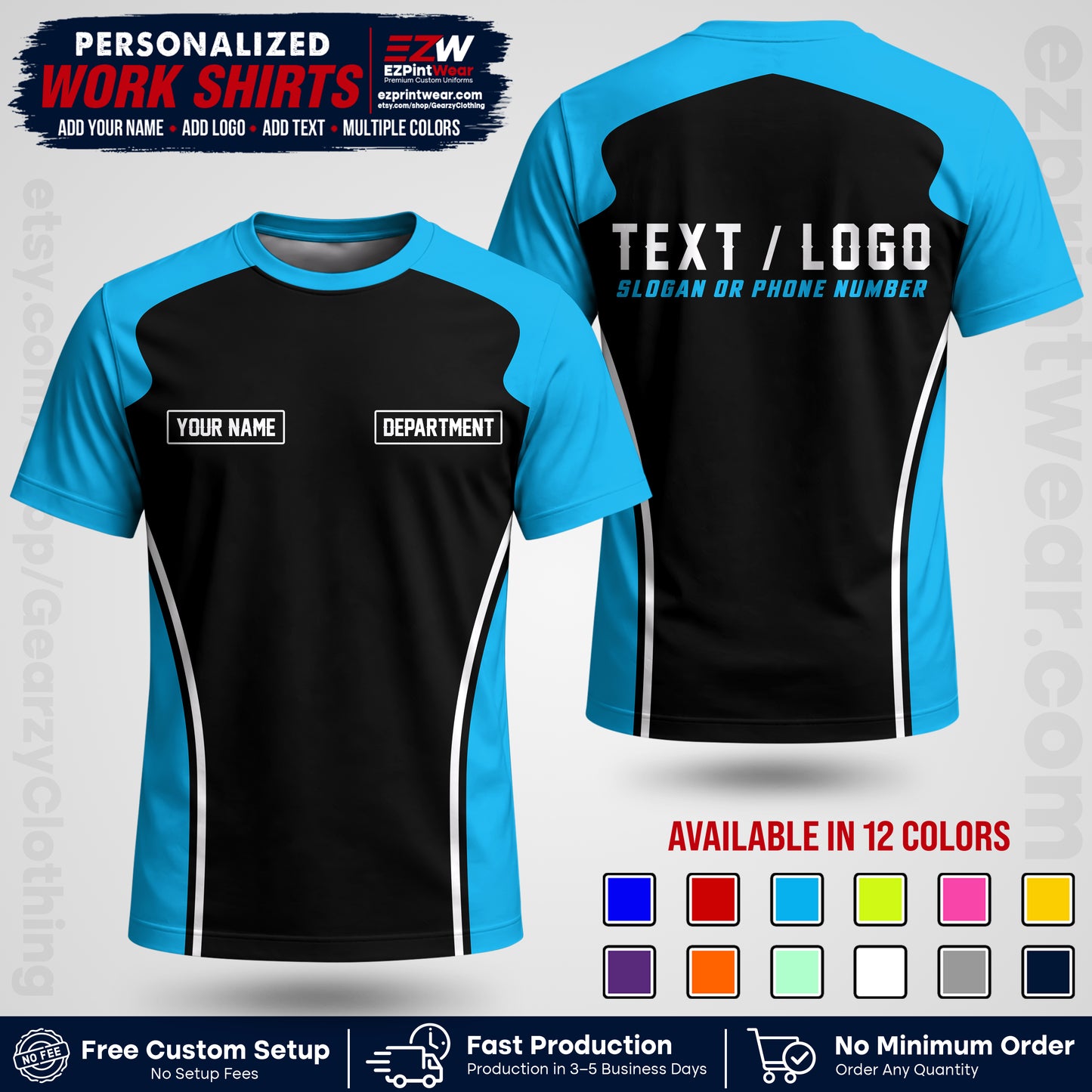Custom All Over Print Work Uniform Shirt with Name, Logo & Text | Custom Hawaiian Shirt | Company Shirt | Employee Uniform UNF16