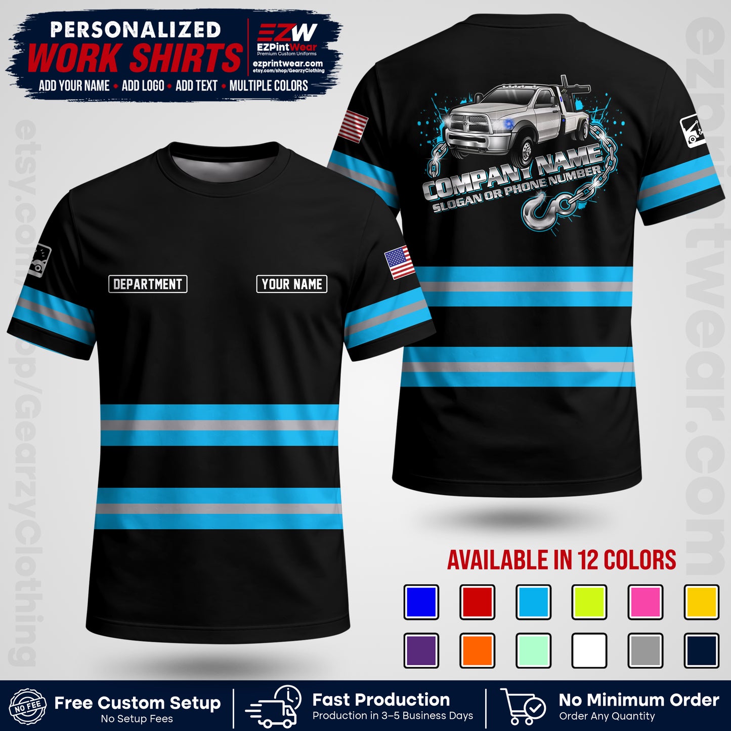 Custom Towing Workwear Uniform | Personalized Tow Truck Shirt | Non-Reflective Safety Stripe Apparel | Custom Towing Shirt | Tow Truck Apparel TW05