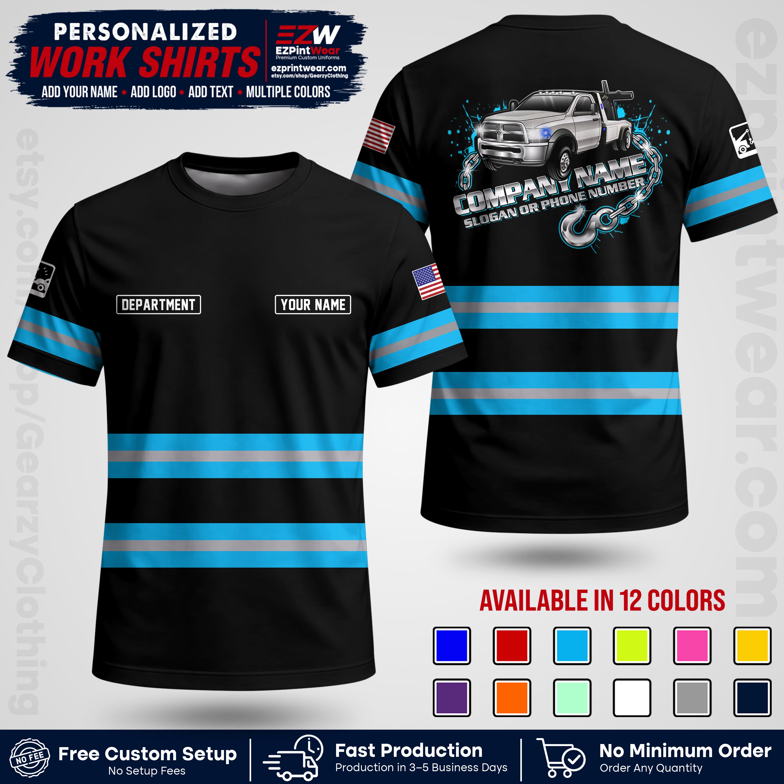 Custom Towing Workwear Uniform | Personalized Tow Truck Shirt | Non-Reflective Safety Stripe Apparel | Custom Towing Shirt | Tow Truck Apparel TW05